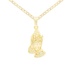 Cubic Zirconia Praying Hands Pendant 14K Gold Filled Necklace Set