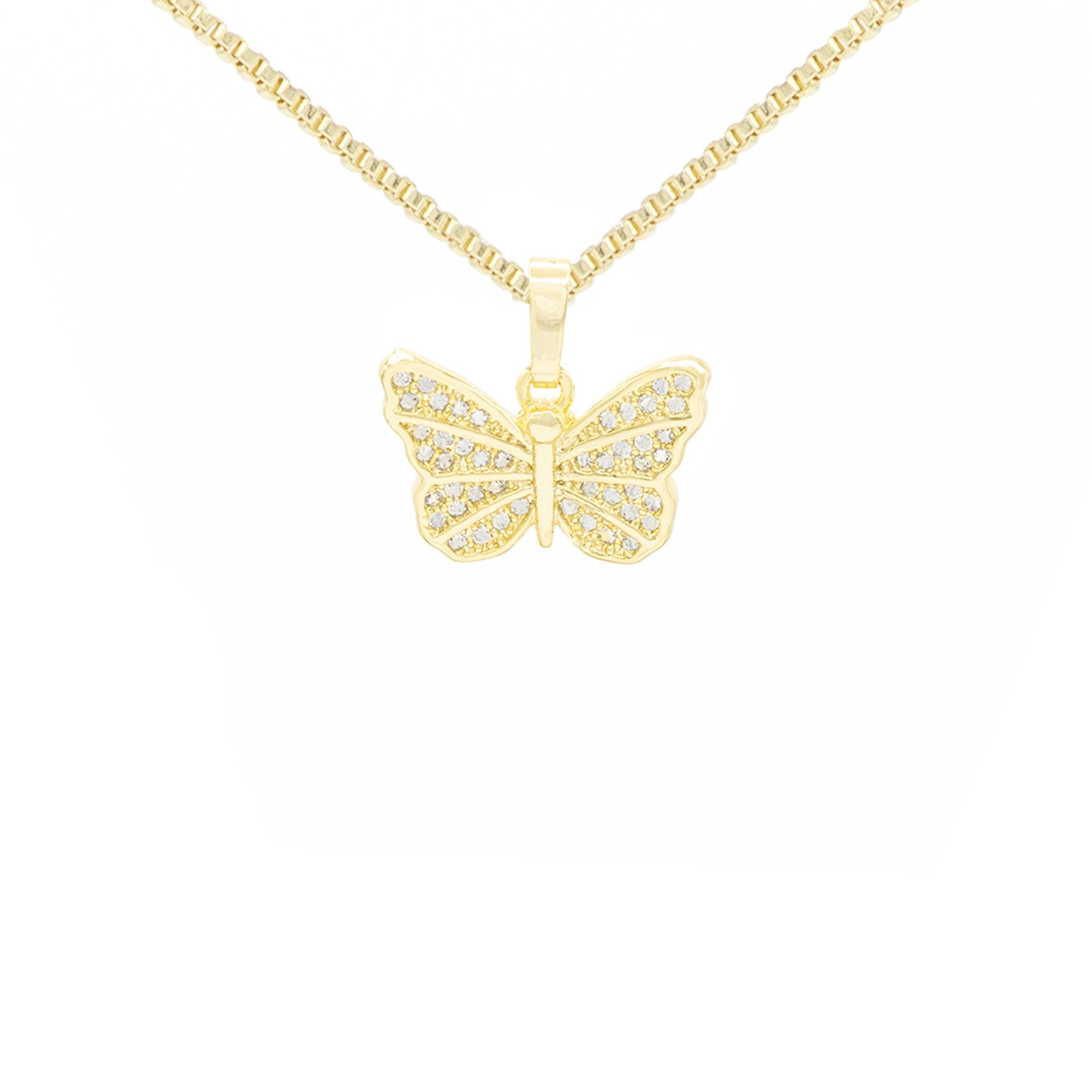 Butterfly Cubic Zirconia Pendant With Necklace Set 14K Gold Filled