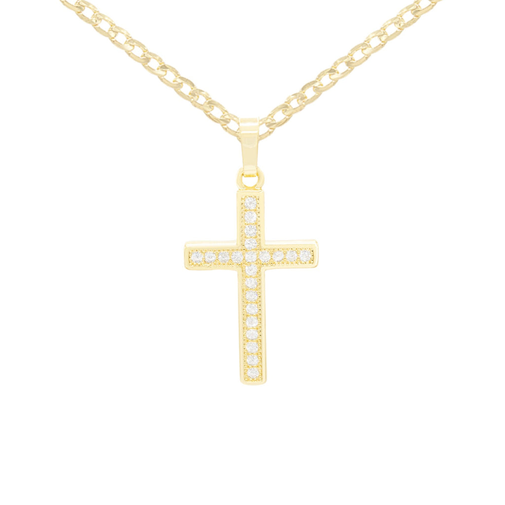 Cross Cubic Zirconia Pendant With Necklace Set 14K Gold Filled