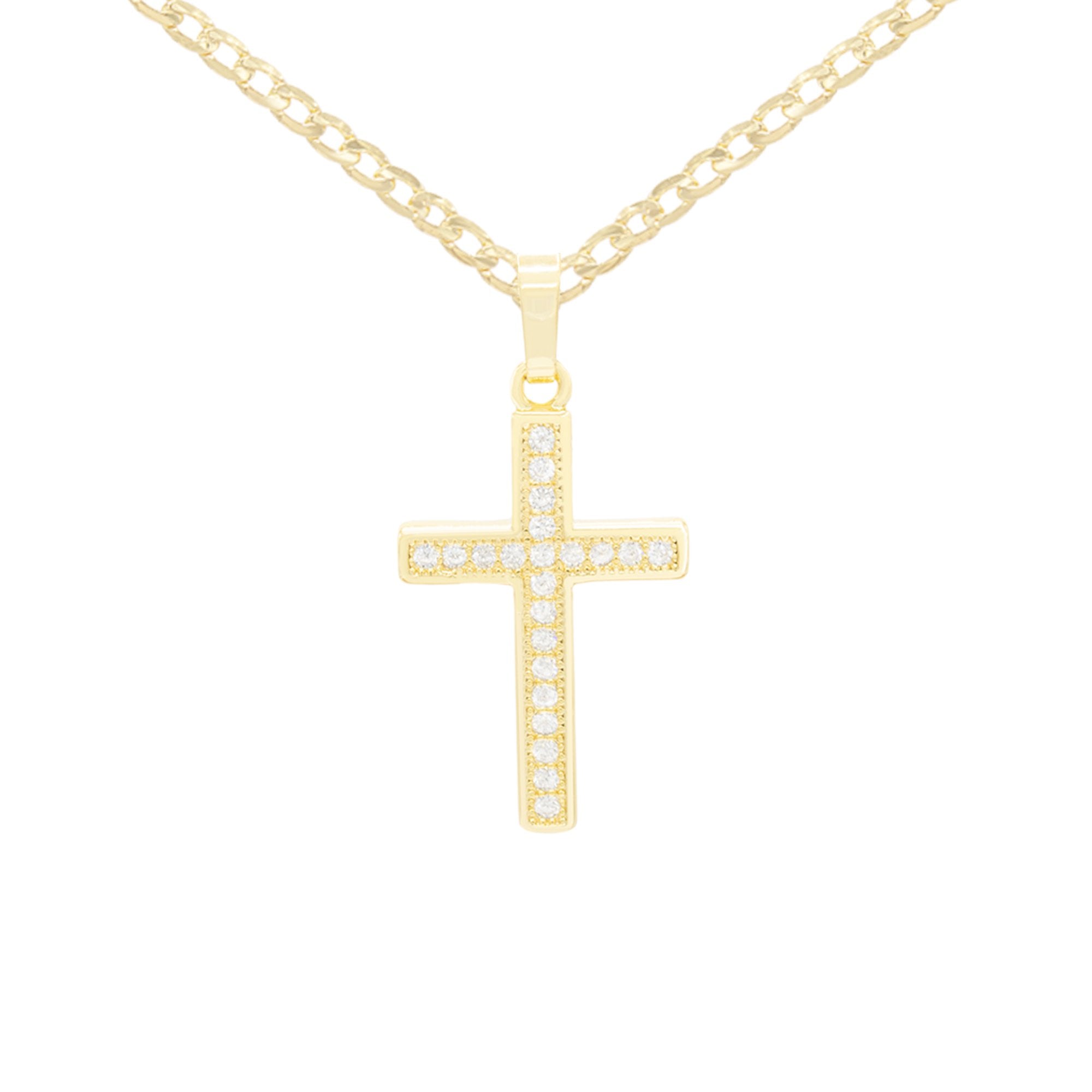 Cross Cubic Zirconia Pendant With Necklace Set 14K Gold Filled