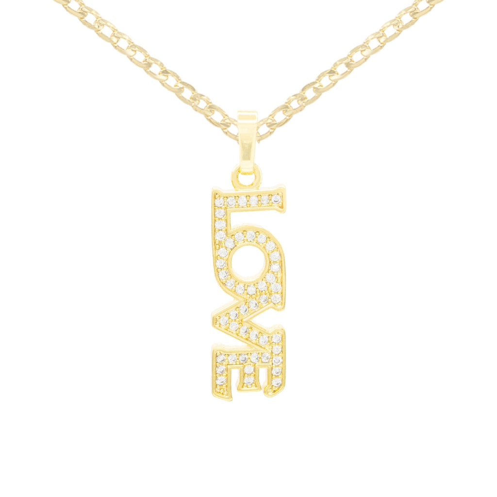 Cubic Zirconia 14K Gold Filled Long Love Pendant Necklace Set