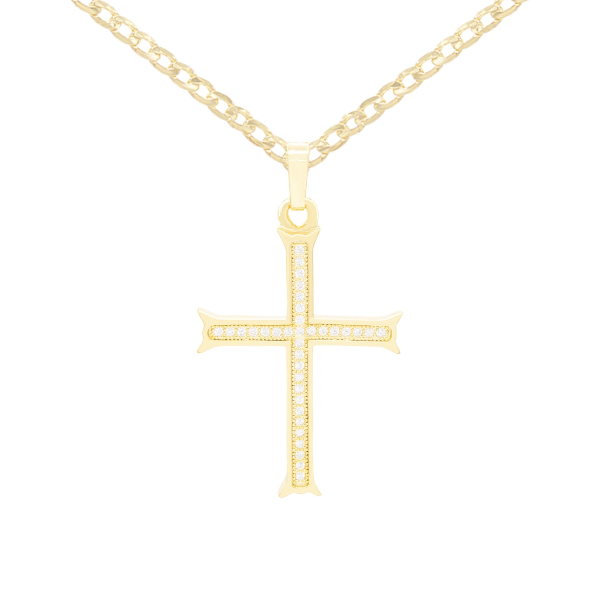 CZ Cross Cubic Zirconia Pendant With Necklace Set 14K Gold Filled