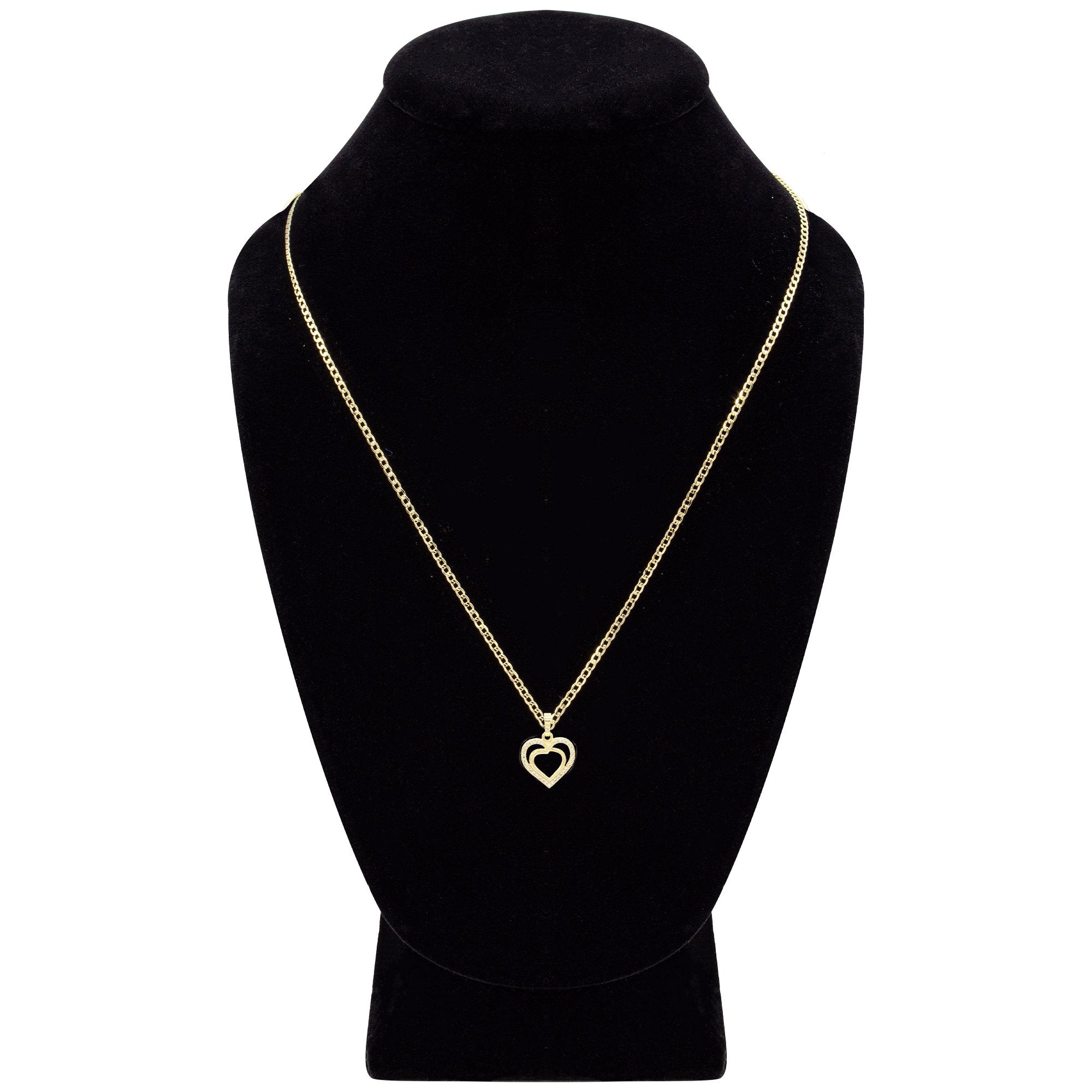 Cubic Zirconia 14K Gold Filled Twofold Heart Pendant Necklace Set