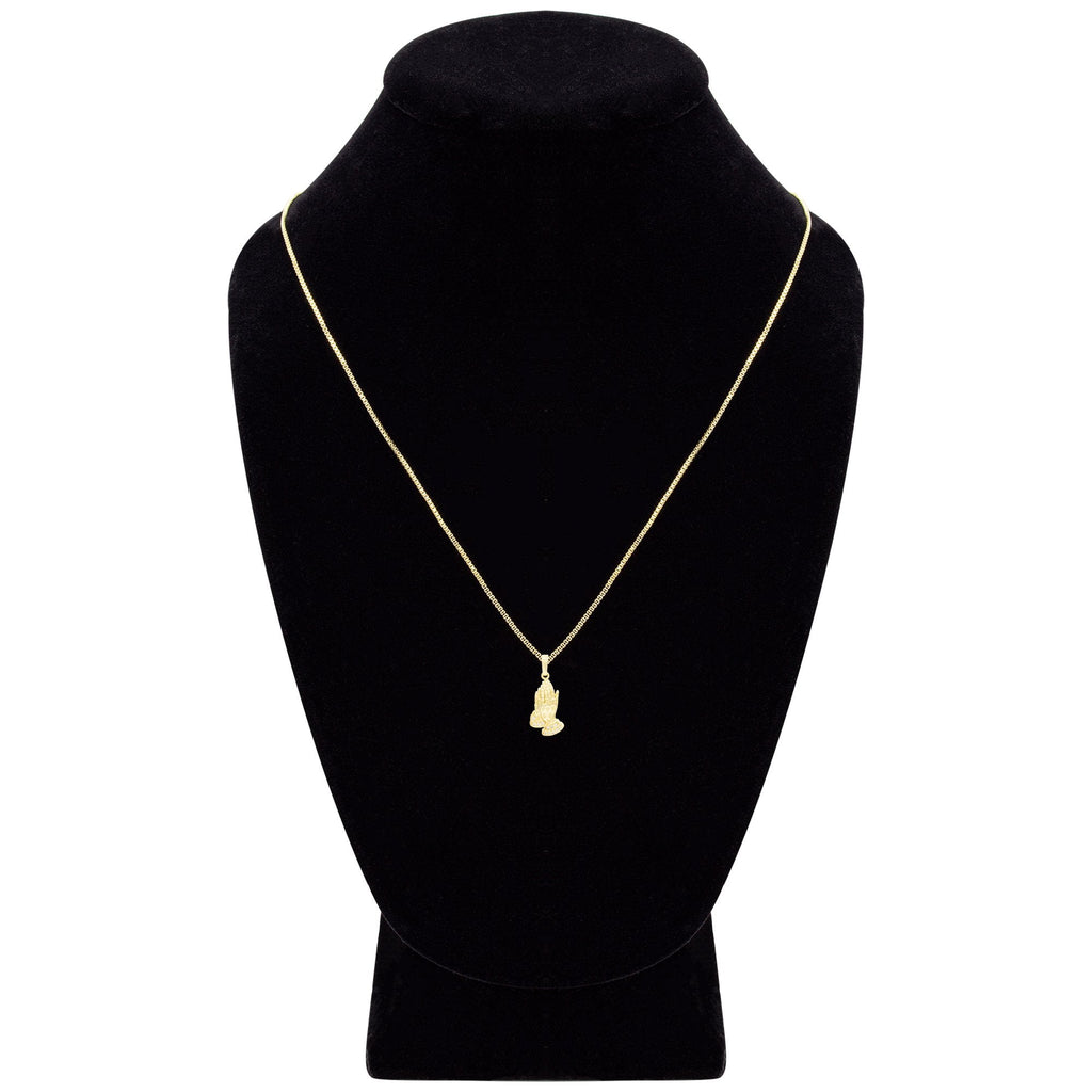 Cubic Zirconia Praying Hands Pendant 14K Gold Filled Necklace Set