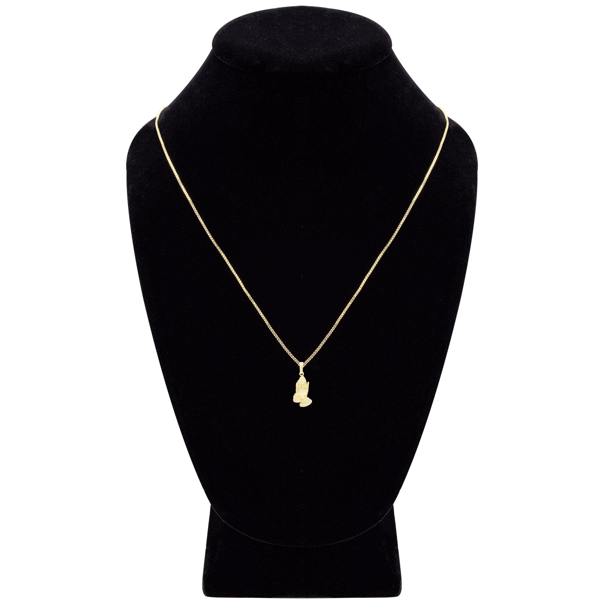 Cubic Zirconia Praying Hands Pendant 14K Gold Filled Necklace Set