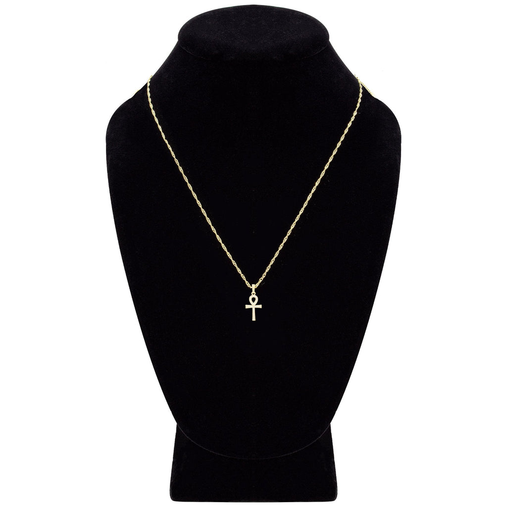 Ankh Cross Cubic Zirconia 14K Gold Filled Copper Pendant With Necklace Set