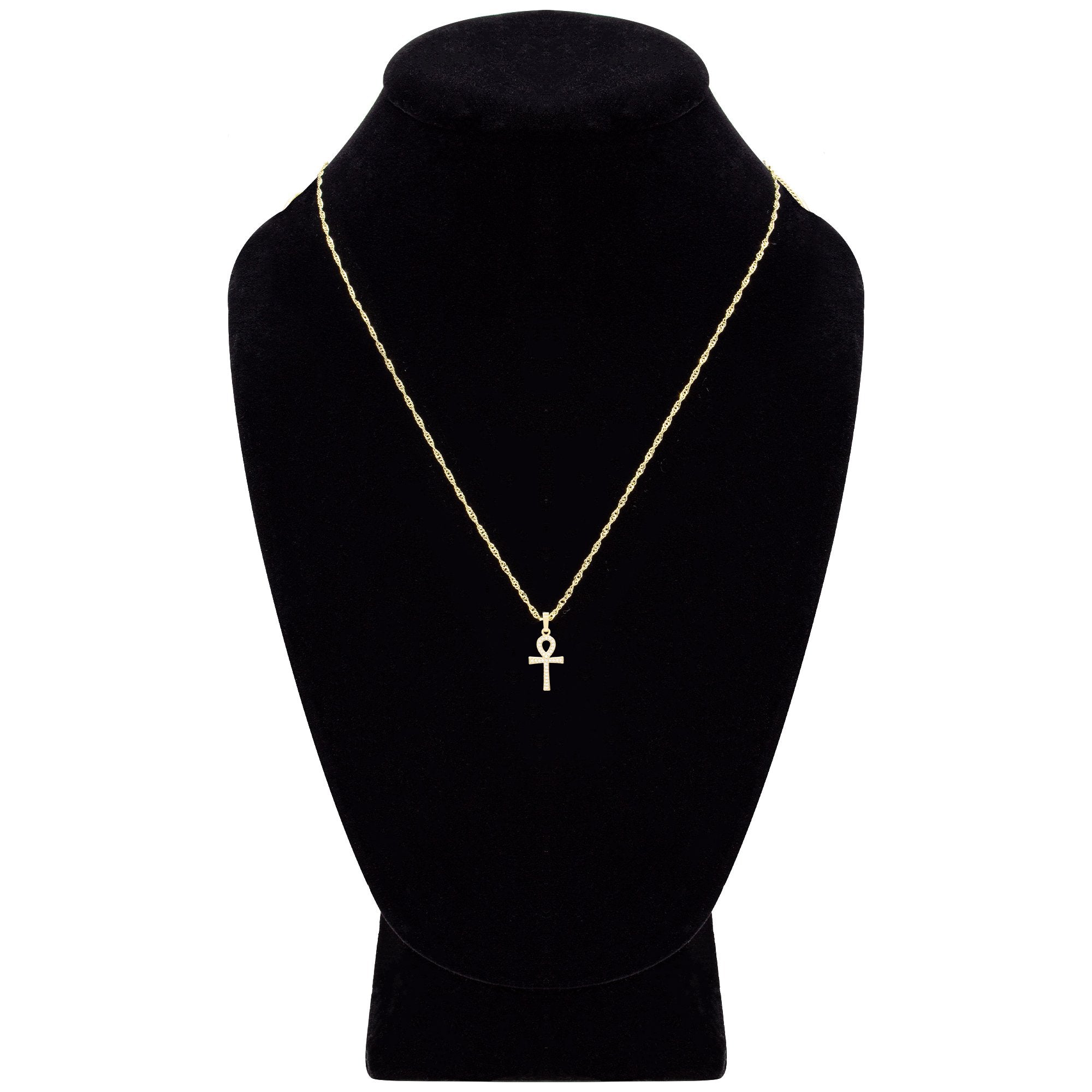 Ankh Cross Cubic Zirconia 14K Gold Filled Copper Pendant With Necklace Set