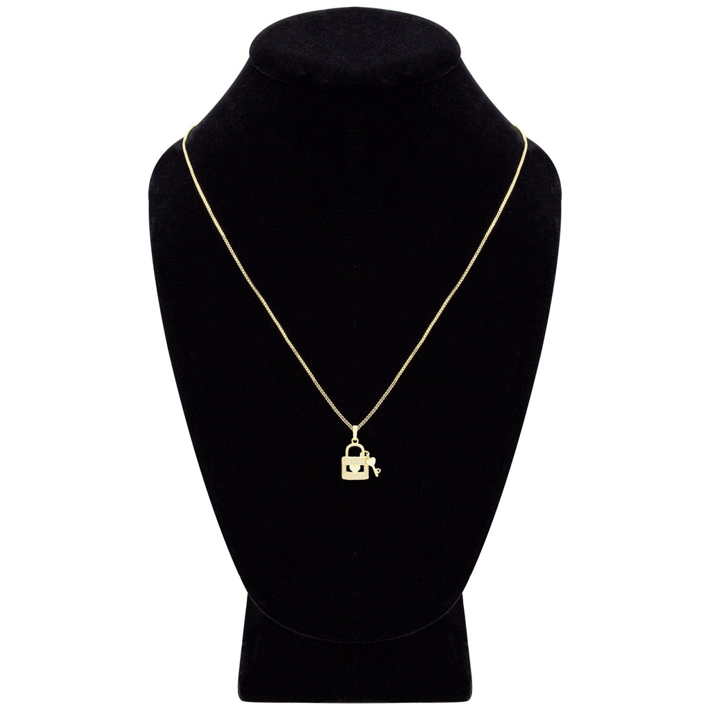 Cubic Zirconia 14K Gold Filled Lock Heart Key Pendant Necklace Set