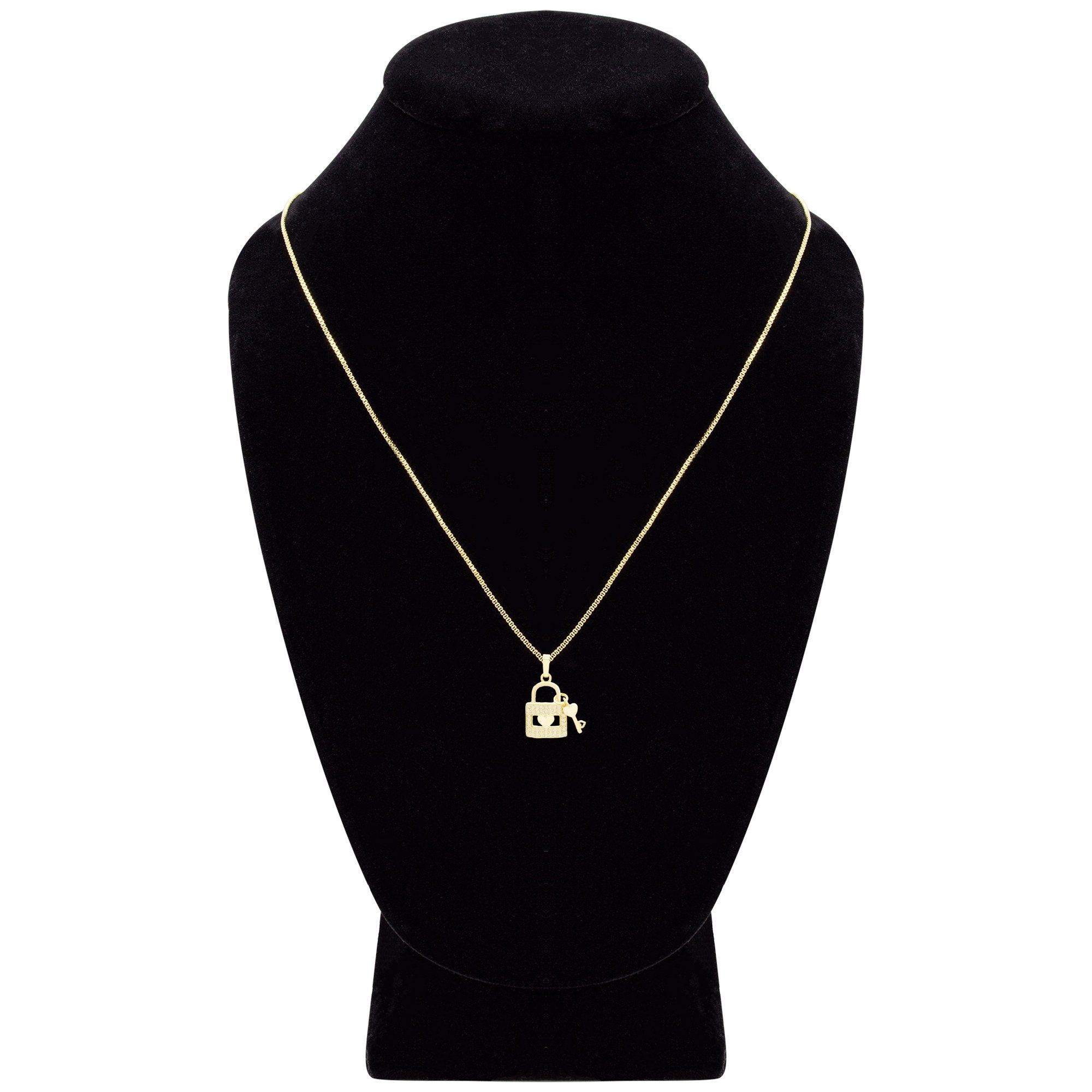 Cubic Zirconia 14K Gold Filled Lock Heart Key Pendant Necklace Set