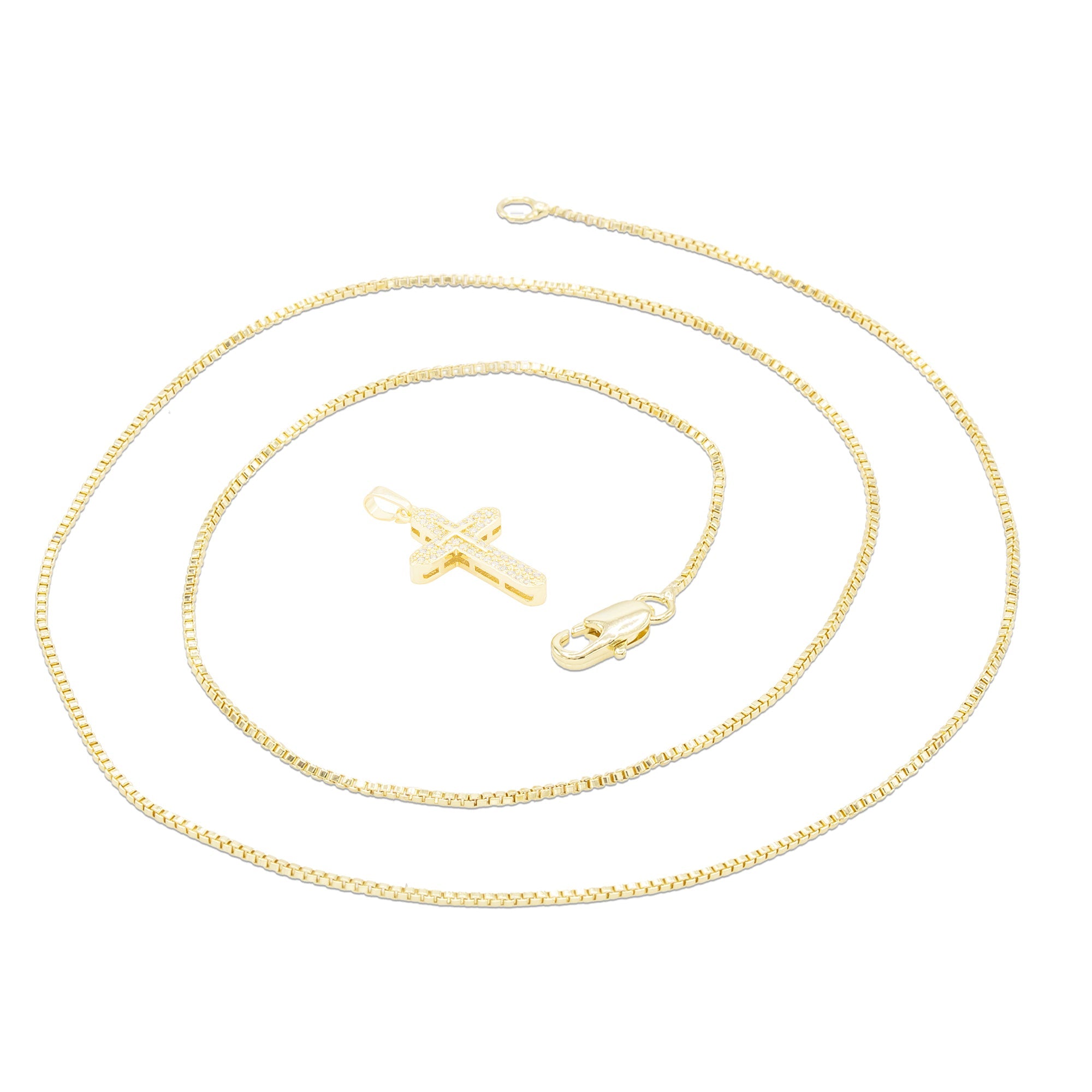 Cross 3 Cubic Zirconia Pendant With Necklace Set 14K Gold Filled