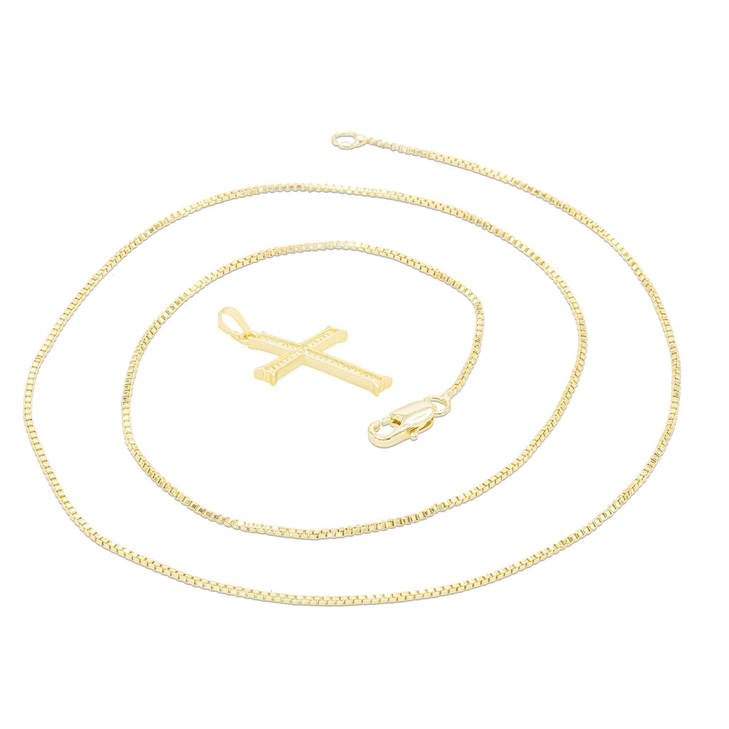 CZ Cross Cubic Zirconia Pendant With Necklace Set 14K Gold Filled
