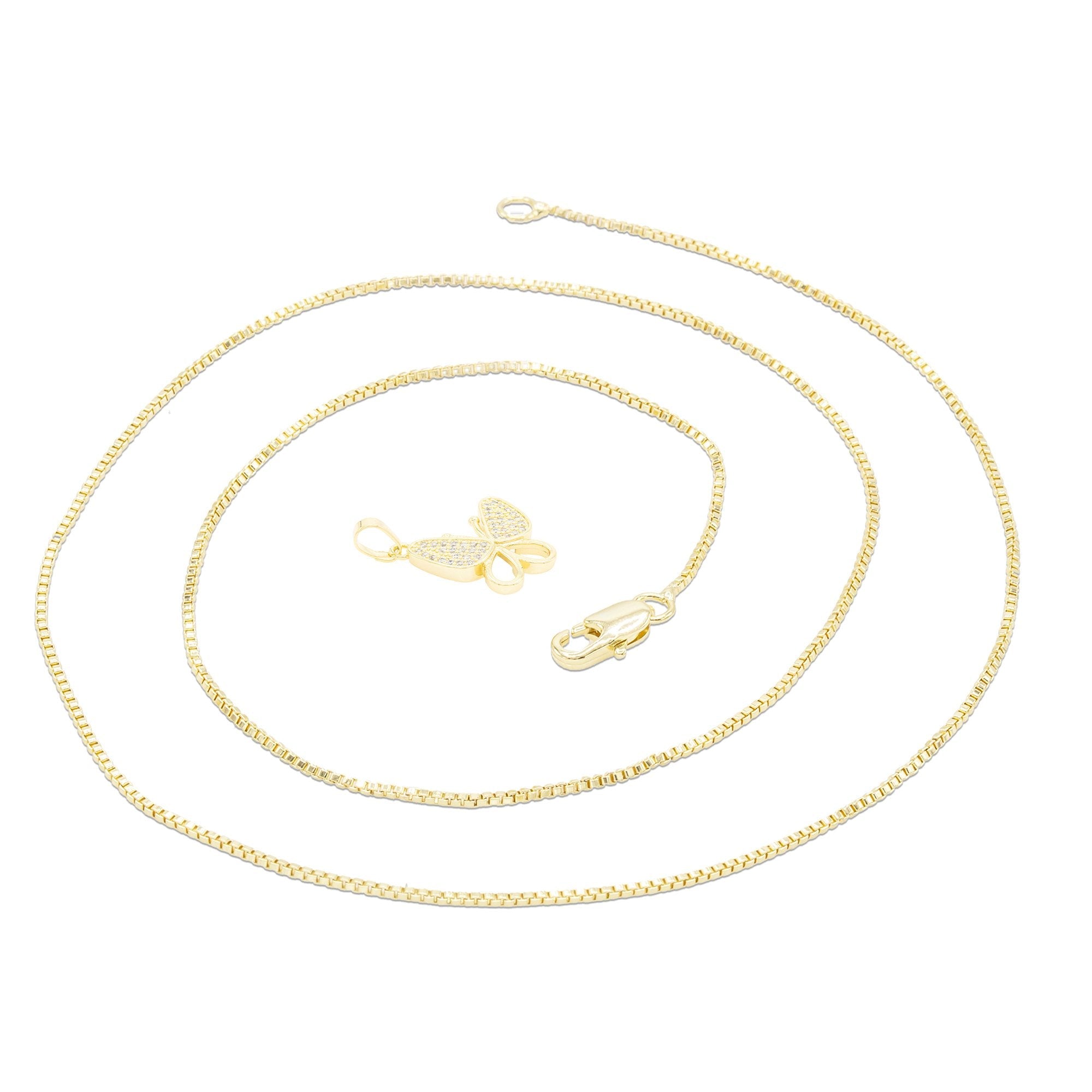 CZ Butterfly Cubic Zirconia Pendant With Necklace Set 14K Gold Filled