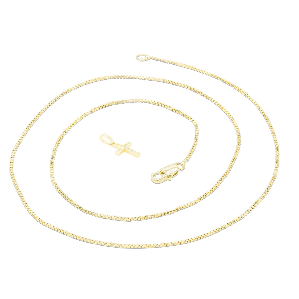 Cross Cubic Zirconia Pendant With Necklace Set 14K Gold Filled
