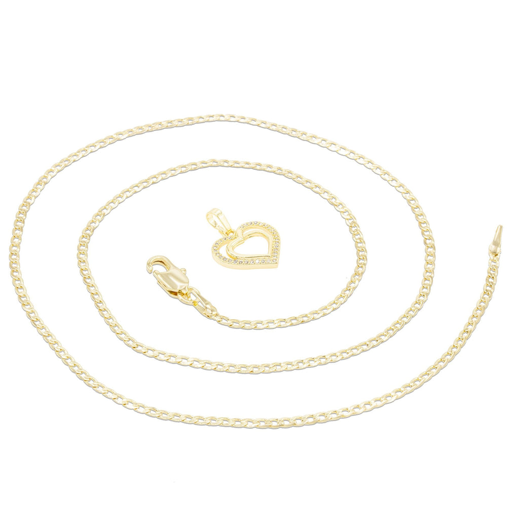 Cubic Zirconia 14K Gold Filled Twofold Heart Pendant Necklace Set