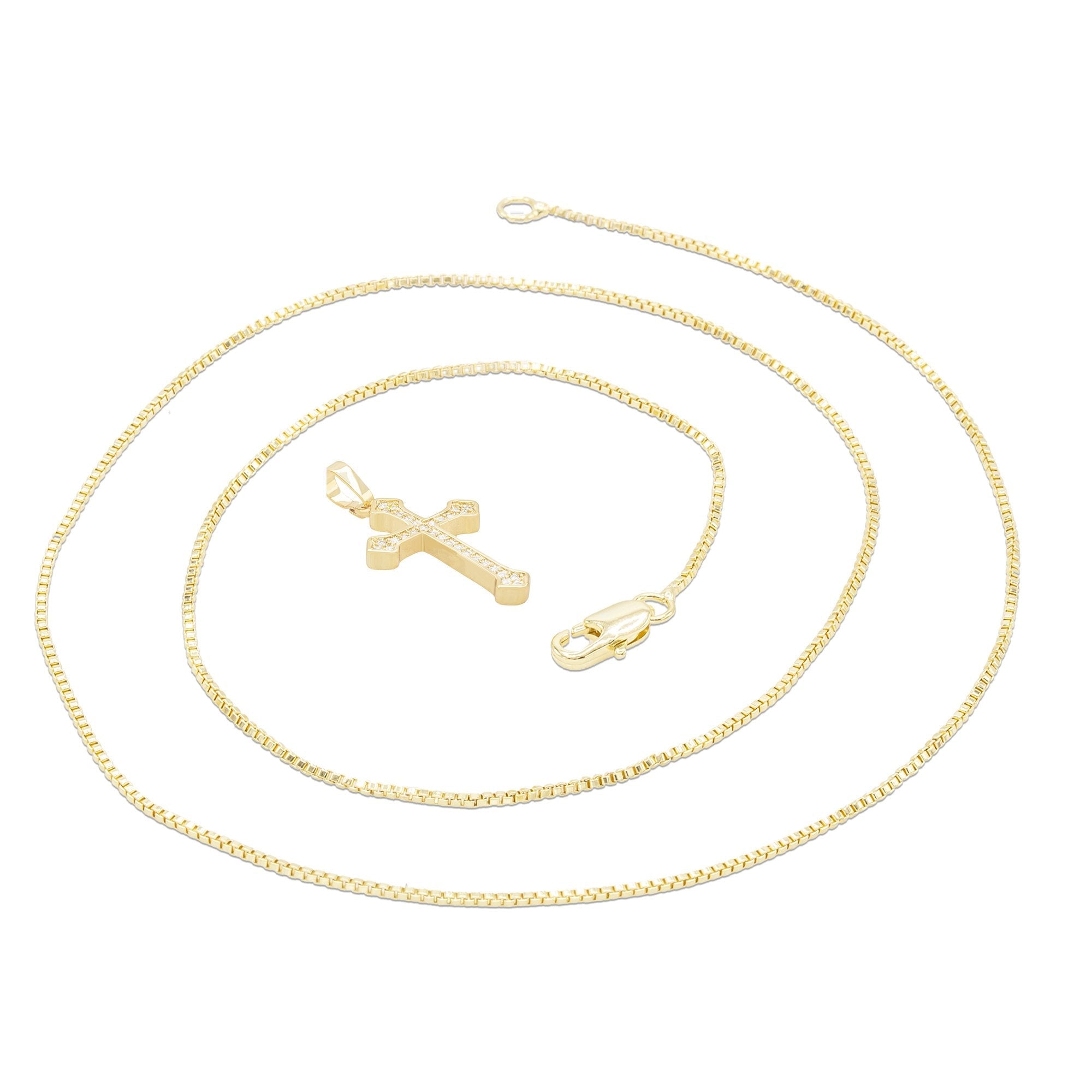 Cross Pendant Cubic Zirconia 14K Gold Filled Chain Necklace Set
