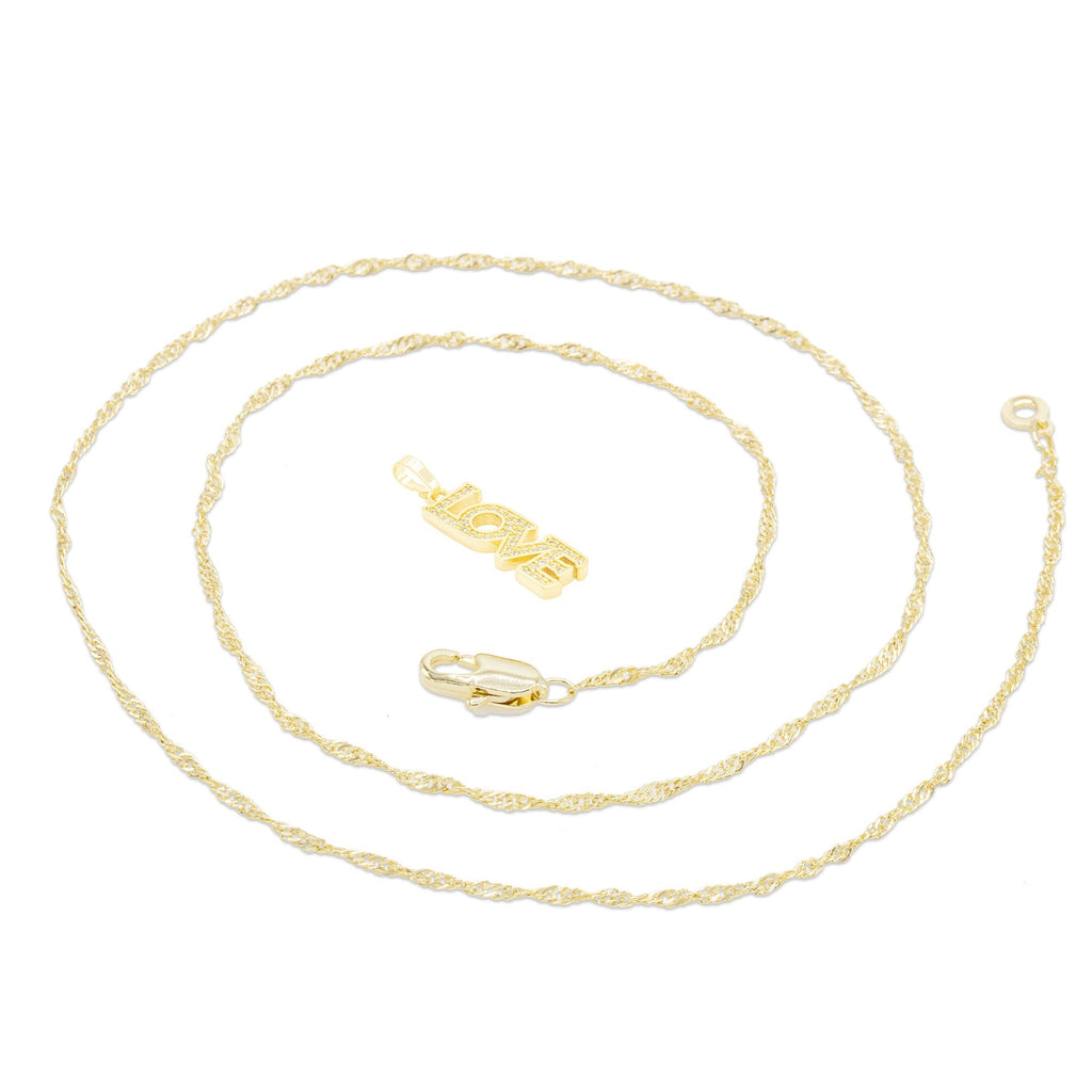 Cubic Zirconia 14K Gold Filled Long Love Pendant Necklace Set