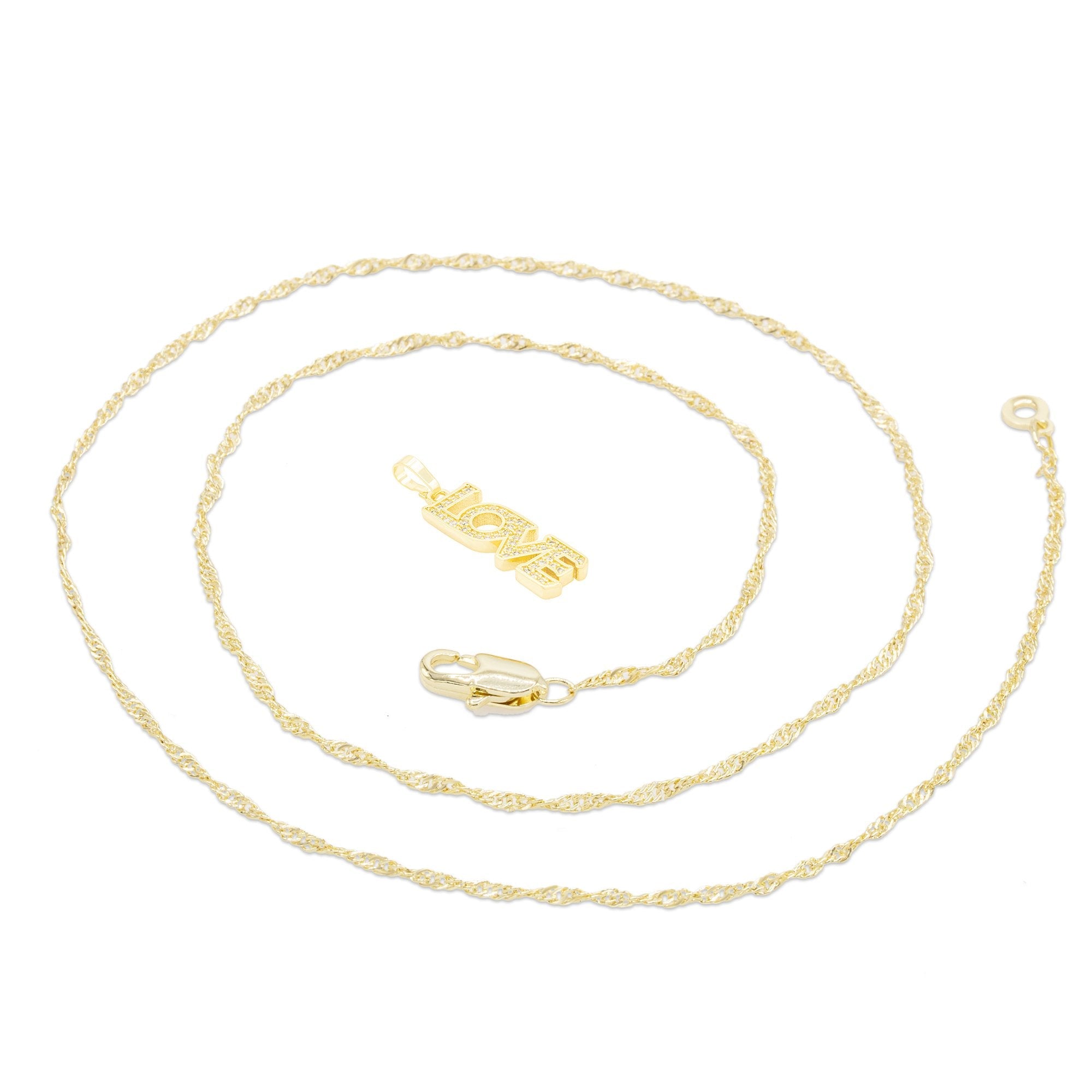 Cubic Zirconia 14K Gold Filled Long Love Pendant Necklace Set