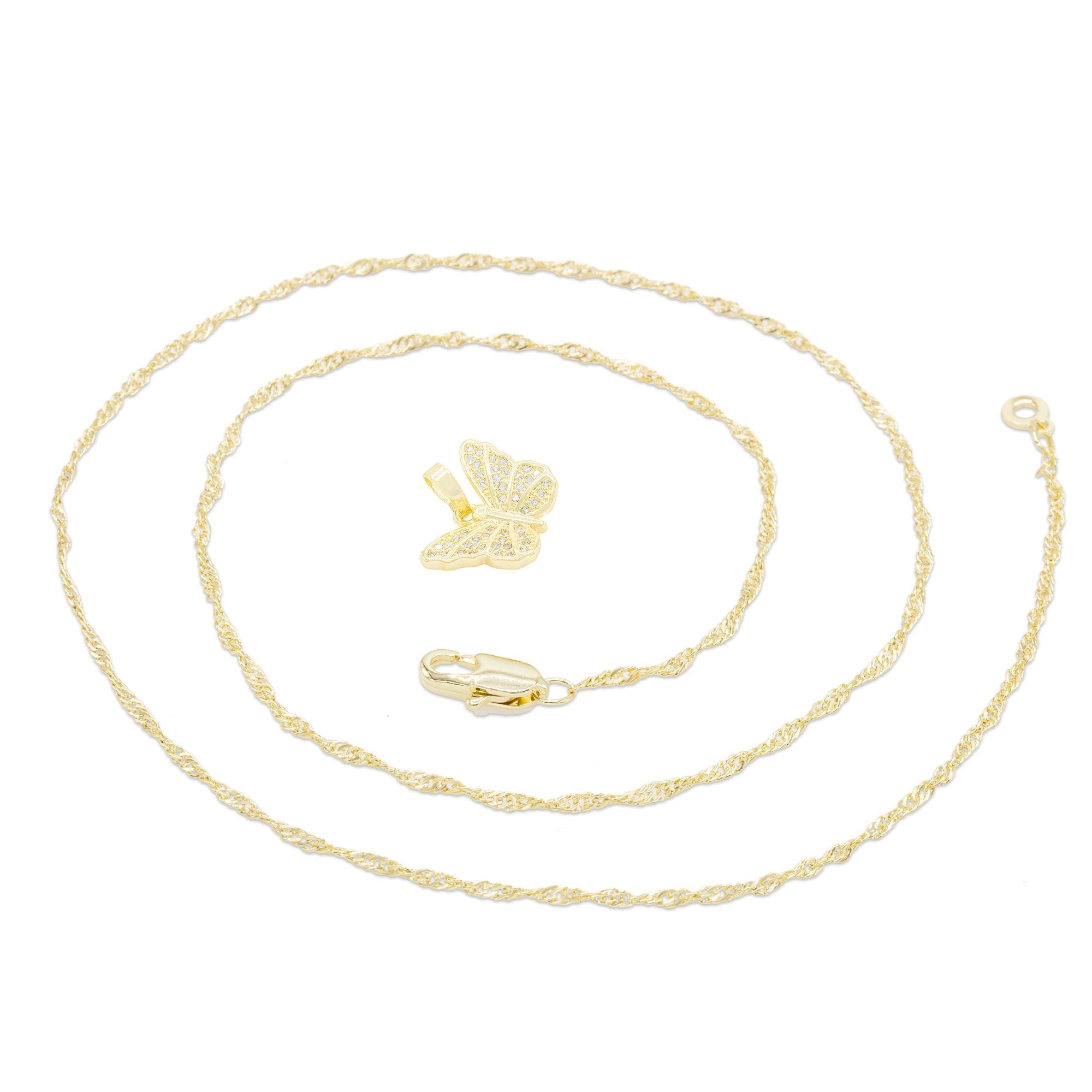 Butterfly Cubic Zirconia Pendant With Necklace Set 14K Gold Filled