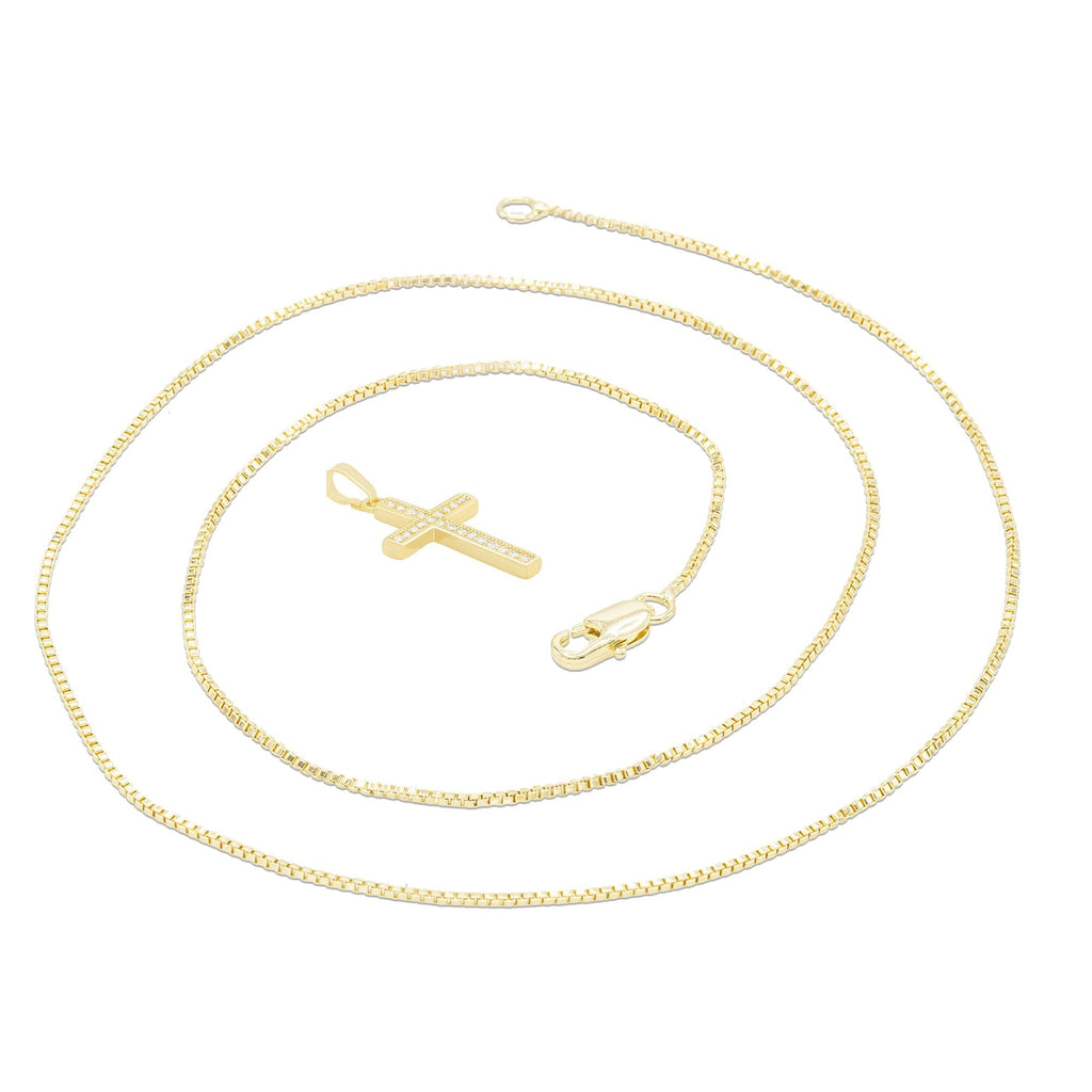 Cross Cubic Zirconia Pendant With Necklace Set 14K Gold Filled