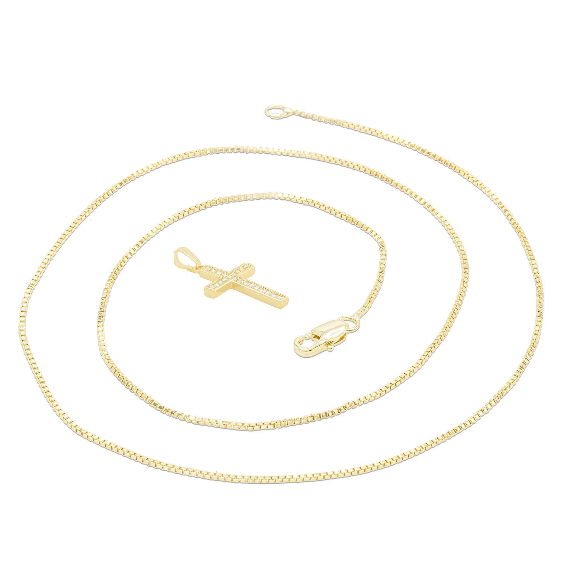 Cross Cubic Zirconia Pendant With Necklace Set 14K Gold Filled