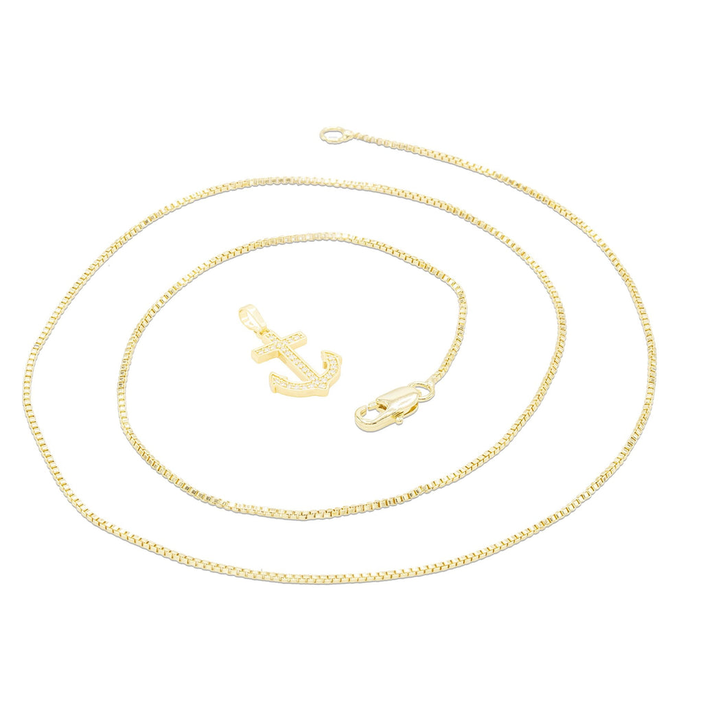 Cubic Zirconia Devil Anchor Cross Pendant 14K Gold Filled Necklace Set