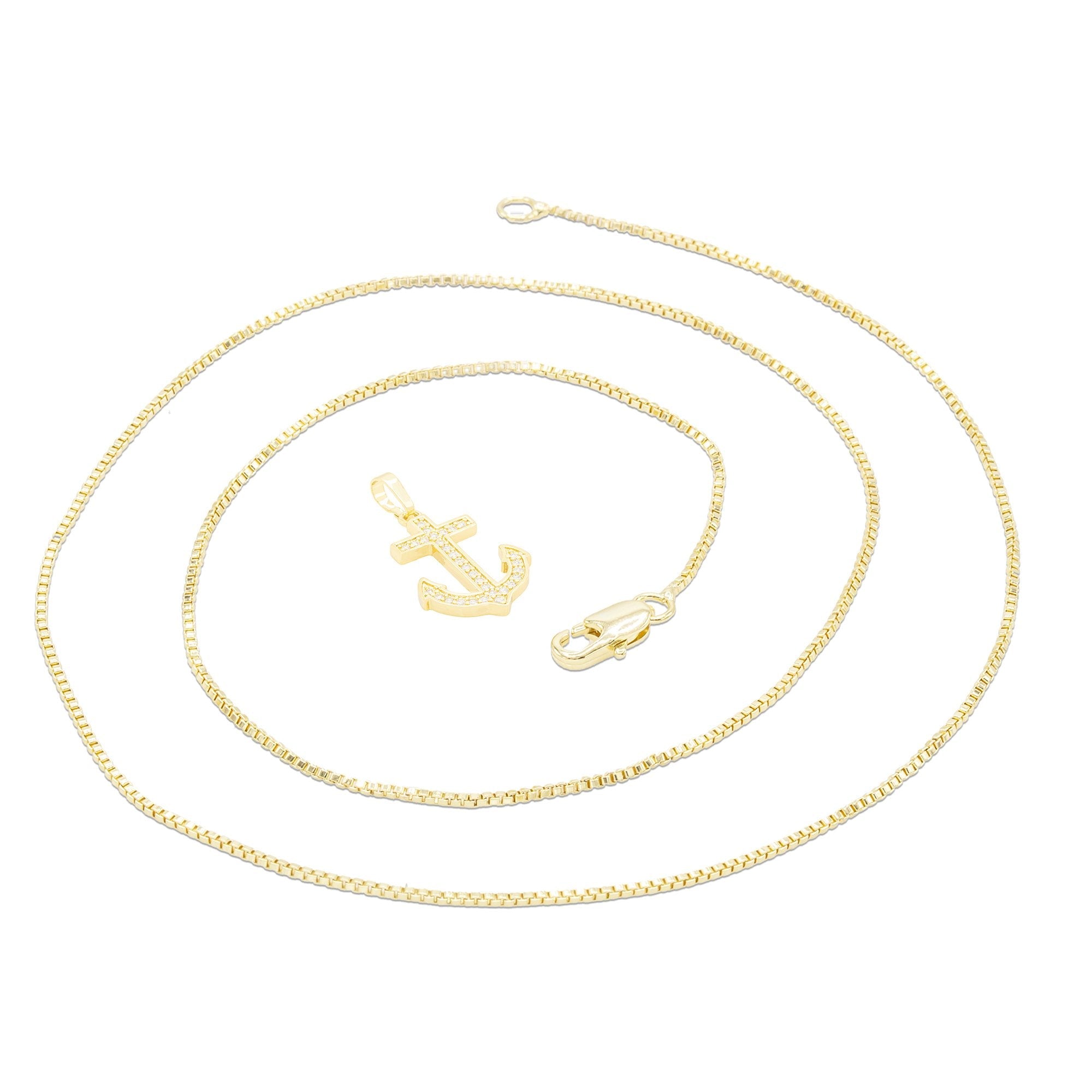 Cubic Zirconia Devil Anchor Cross Pendant 14K Gold Filled Necklace Set