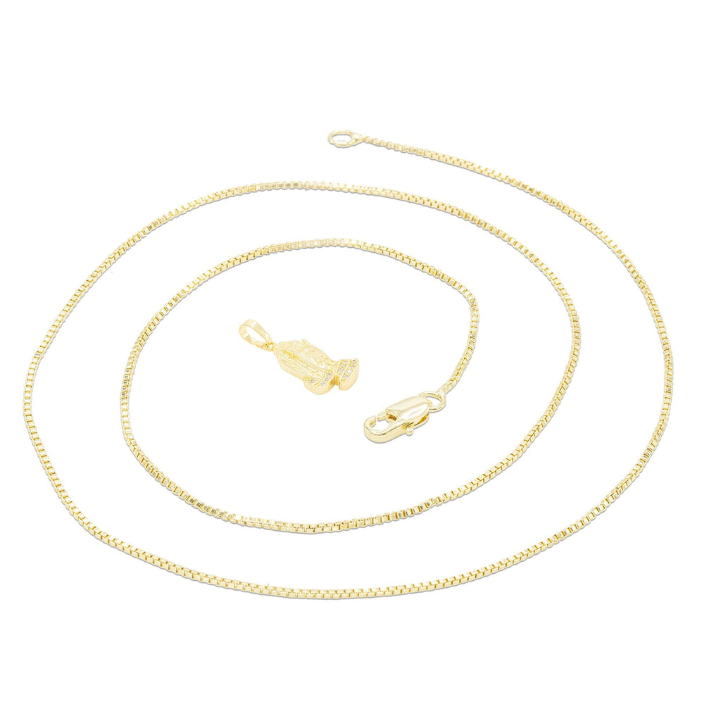 Cubic Zirconia Praying Hands Pendant 14K Gold Filled Necklace Set