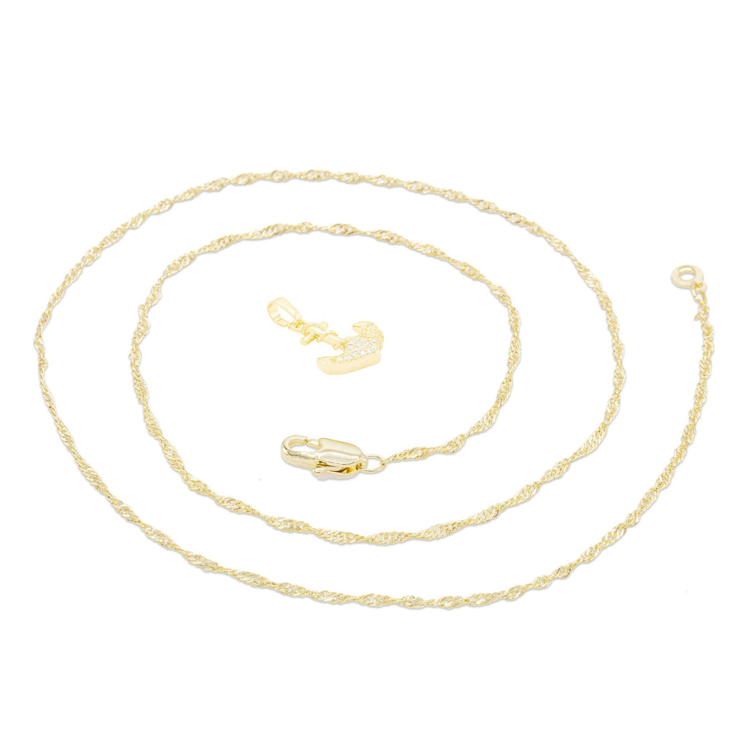 Anchor Cross Cubic Zirconia Pendant 14K Gold Filled Necklace Set