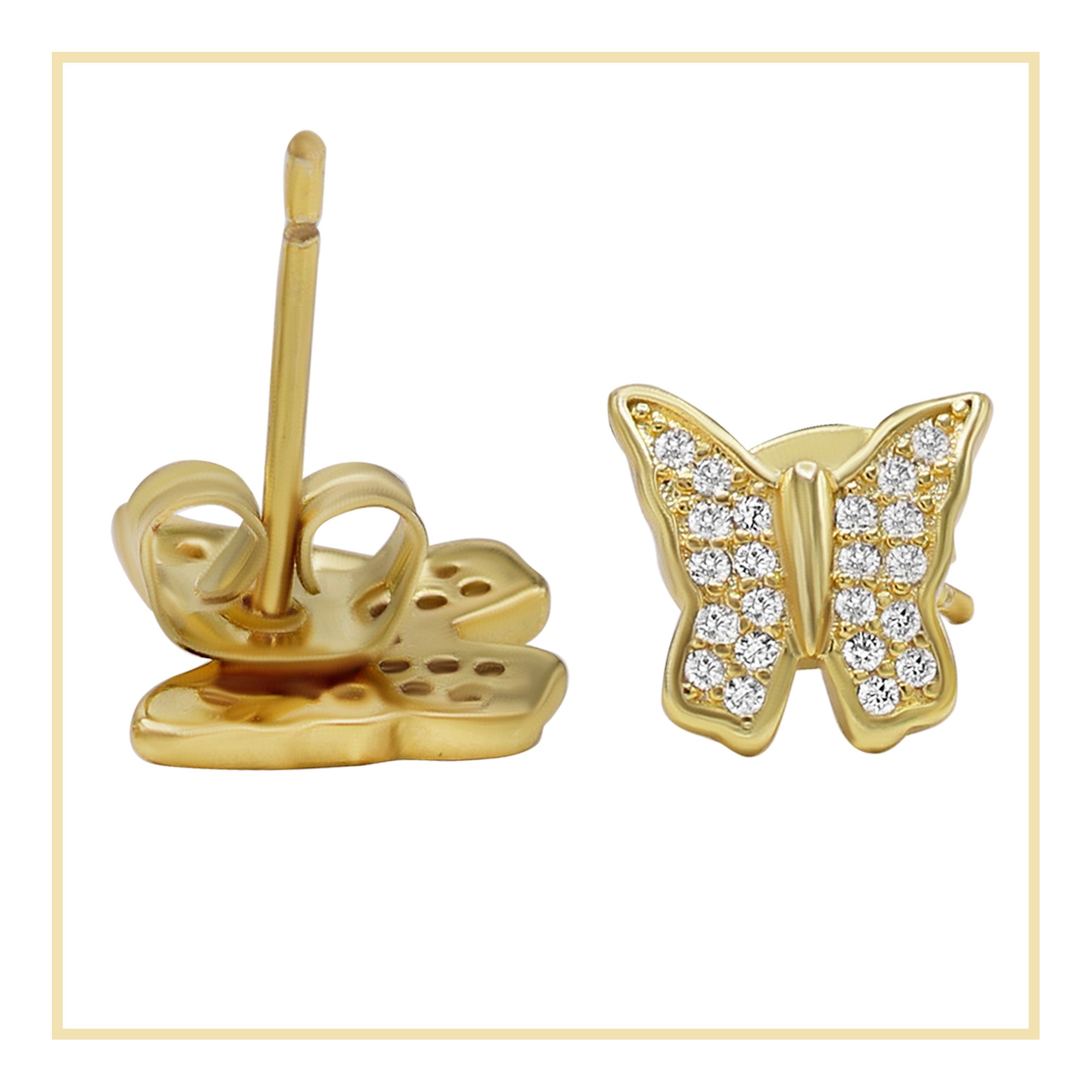 Butterfly 2 Stud 14K Gold Plated Cubic Zirconia Earrings Fashion Jewelry Women