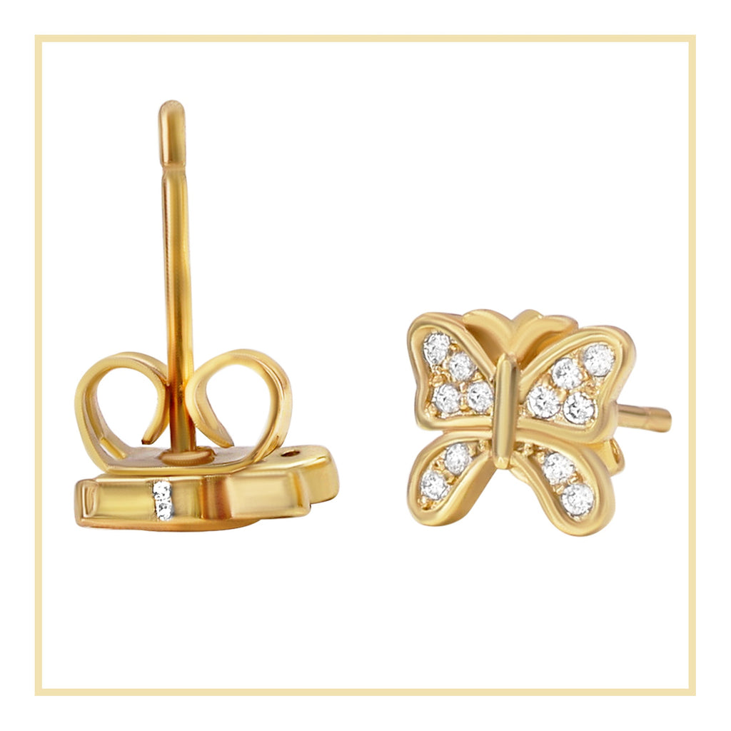 Butterfly 1 Stud 14K Gold Plated CZ Stud Earrings Cubic Zirconia Jewelry