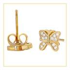 Butterfly 1 Stud 14K Gold Plated CZ Stud Earrings Cubic Zirconia Jewelry