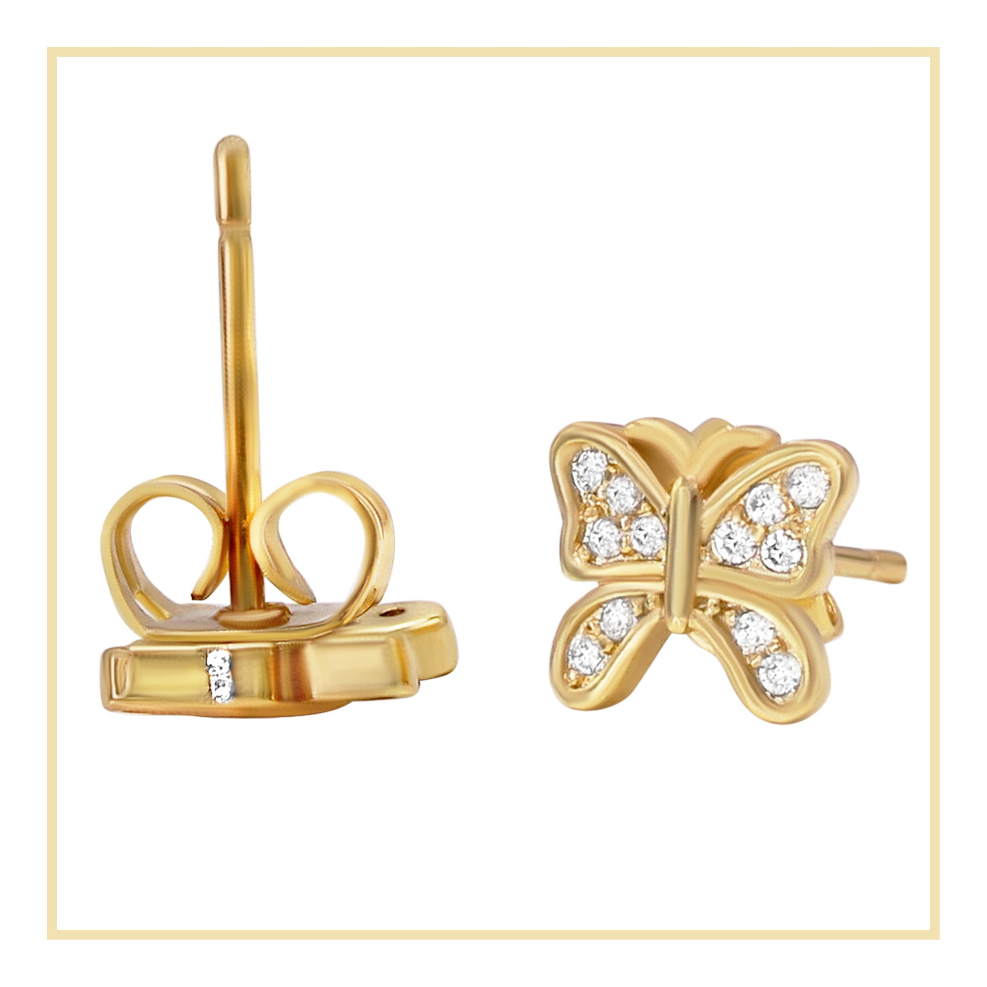Butterfly 1 Stud 14K Gold Plated CZ Stud Earrings Cubic Zirconia Jewelry
