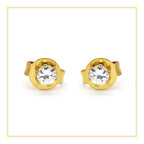 Cubic Zirconia Round 14K Gold Filled Stud Earrings Stainless Steel Jewelry Men Women