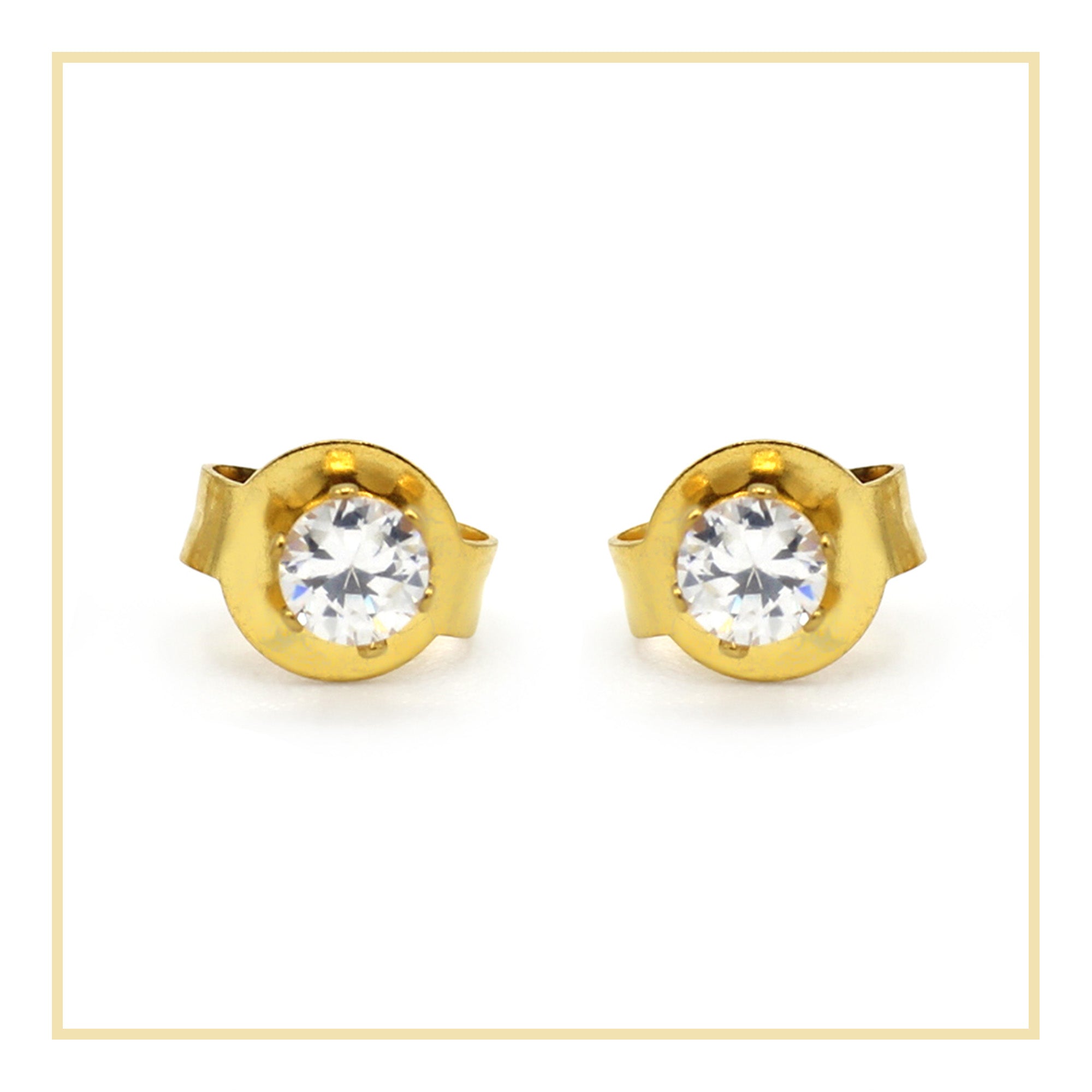 Cubic Zirconia Round 14K Gold Filled Stud Earrings Stainless Steel Jewelry Men Women