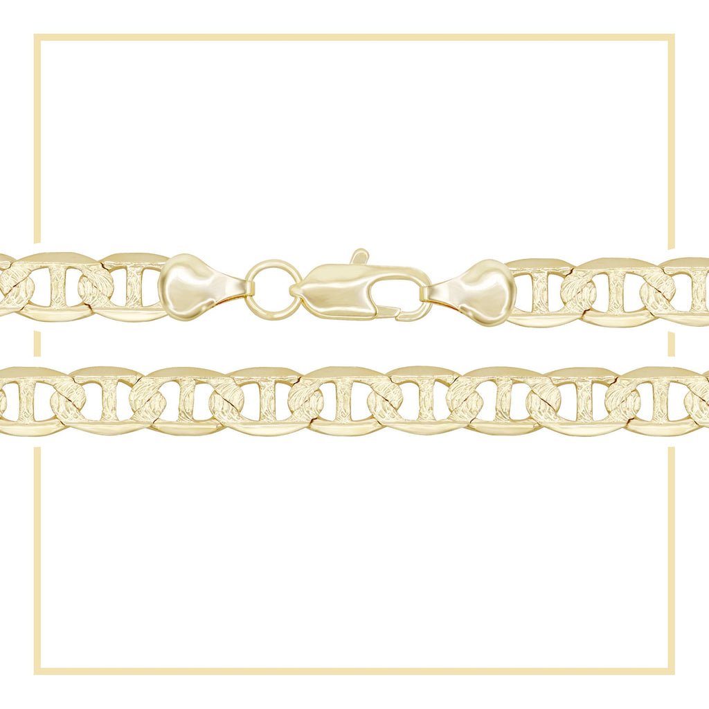 Mariner Diamond-Cut Chain 14K Gold Filled Bracelet 8.5" Lobster Claw Clasp Jewelry Gift for Men 7 mm