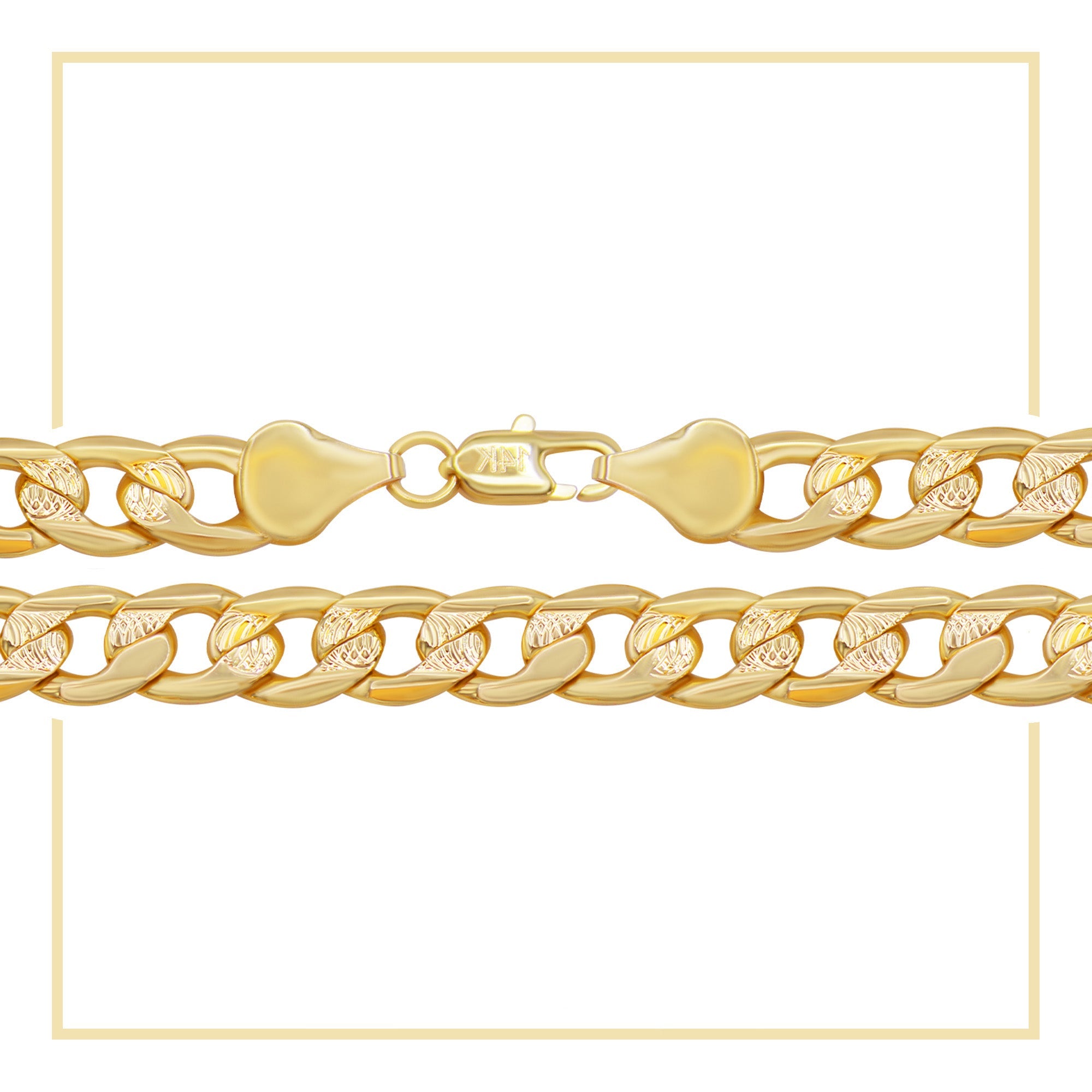 Diamond Cut Cuban Link Chain 14K Gold Filled Bracelet 8.5" Lobster Claw Clasp Men Jewelry 9 mm