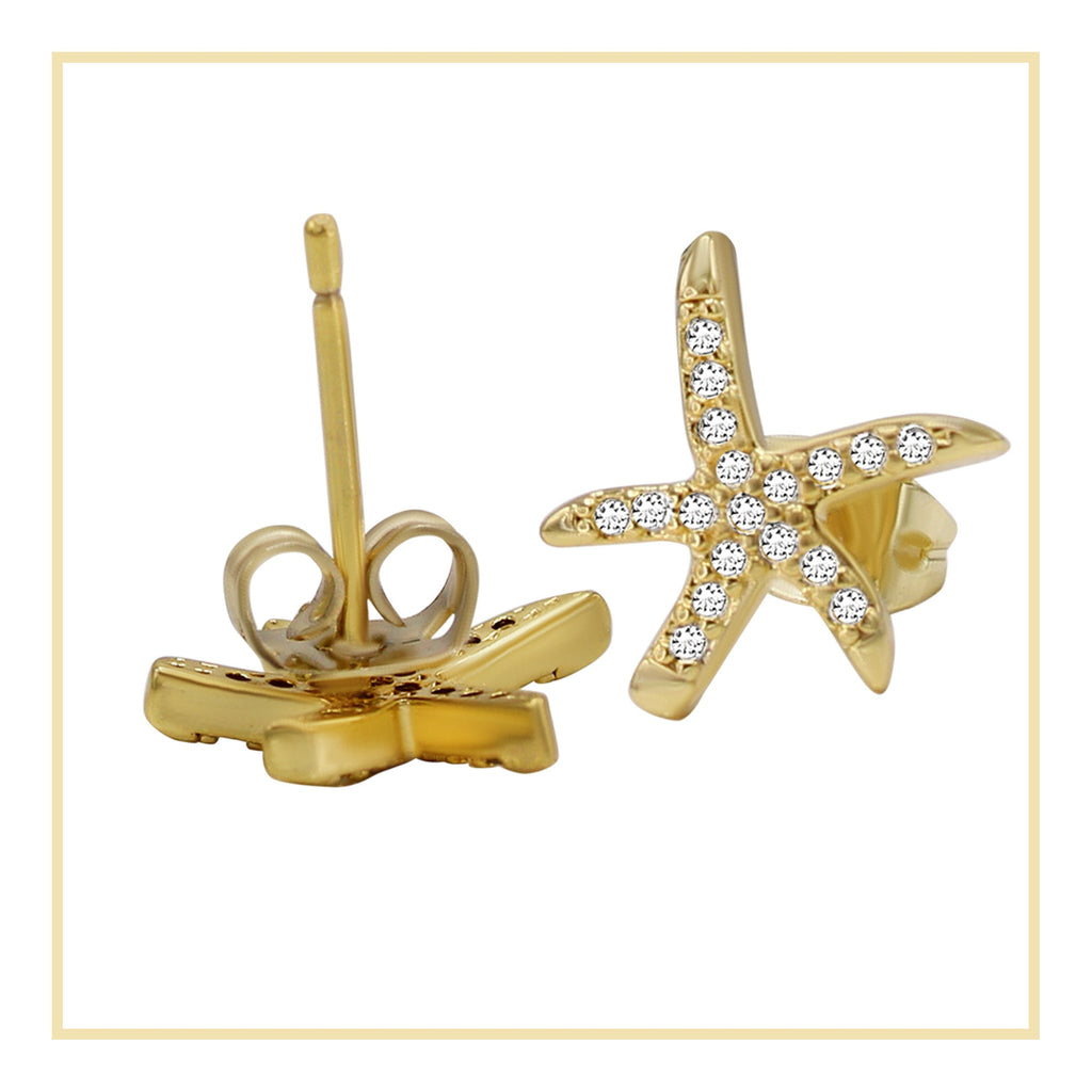 Starfish Cubic Zirconia Earrings 14K Gold Filled Hip Hop Studs Jewelry Women