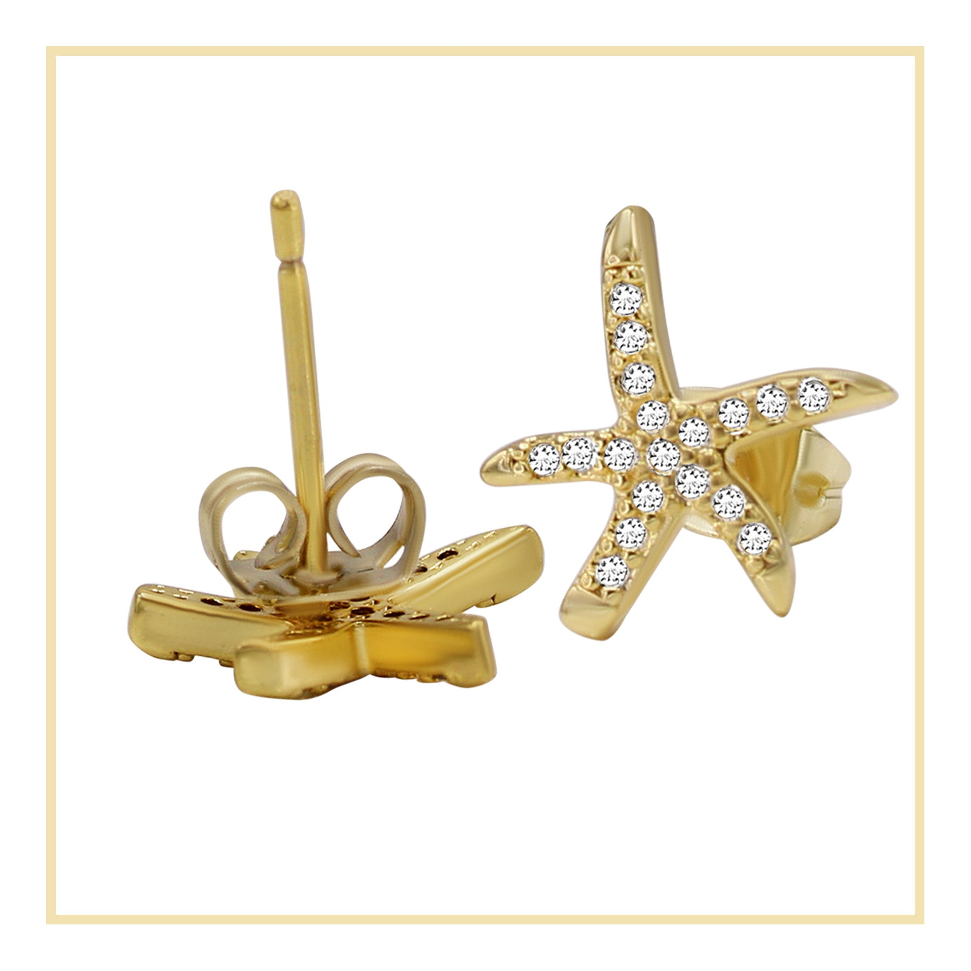 Starfish Cubic Zirconia Earrings 14K Gold Filled Hip Hop Studs Jewelry Women