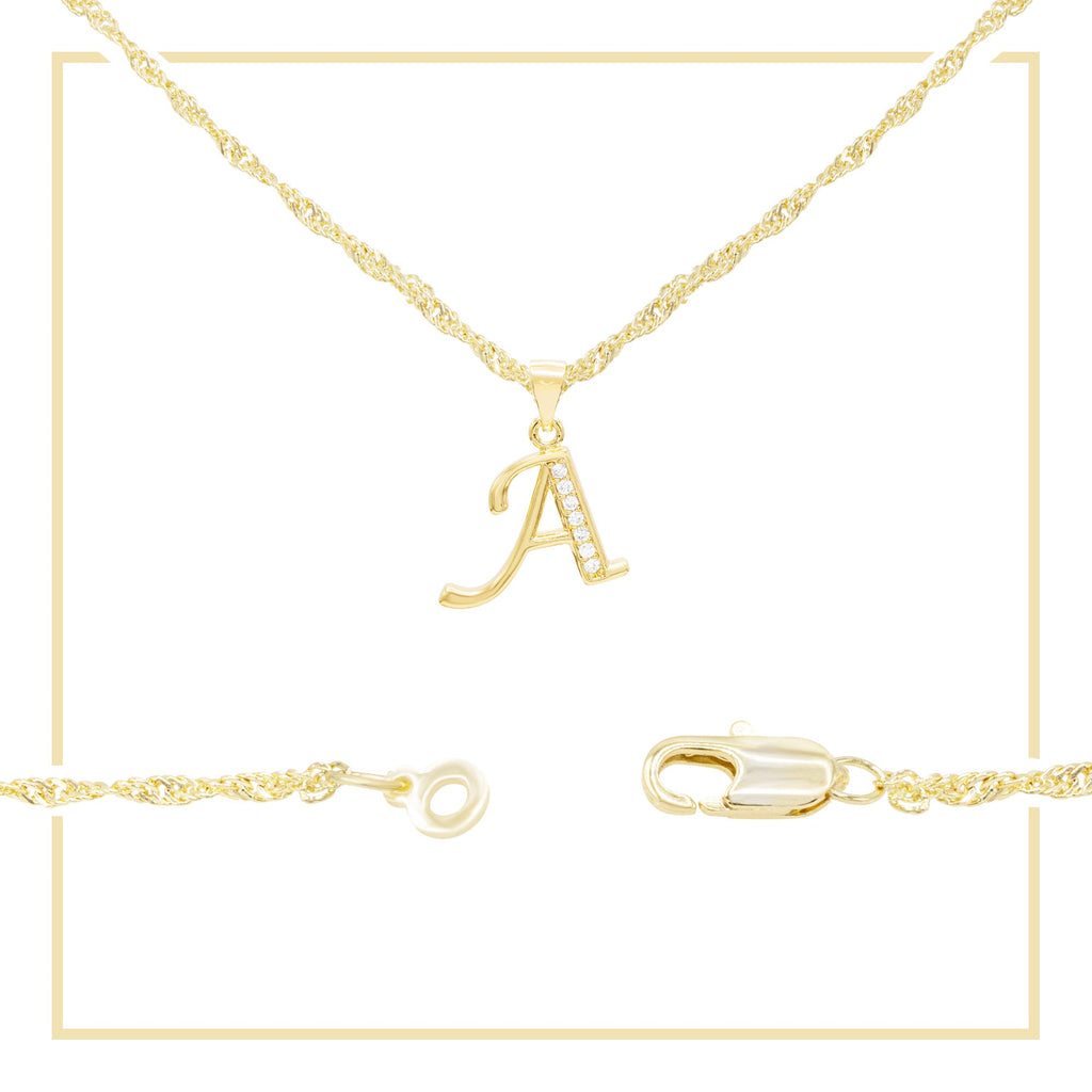 Alphabet A-Z Initial Letter CZ Pendant 14K Gold Filled Rope Chain Set 18" 20" 24" Women