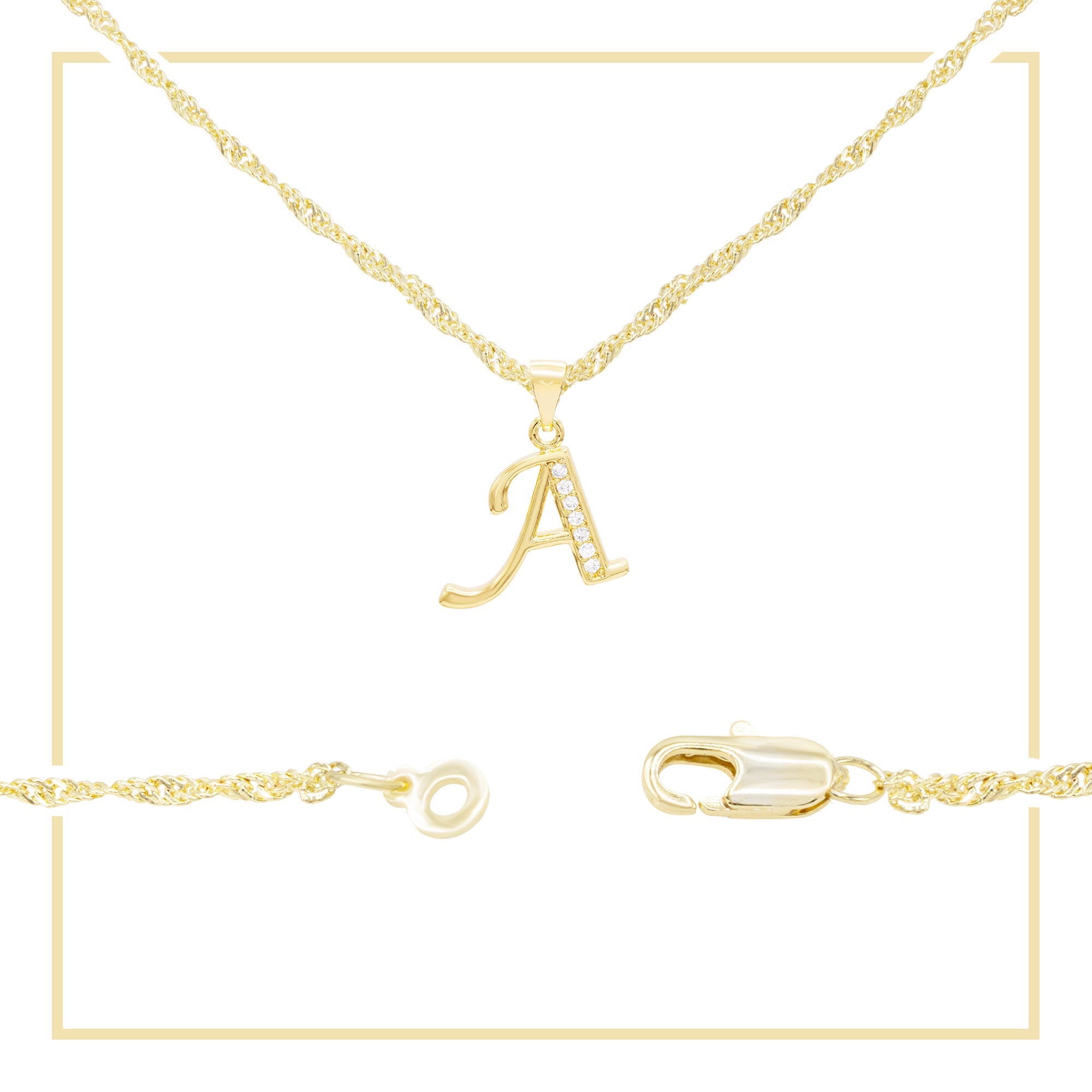Alphabet A-Z Initial Letter CZ Pendant 14K Gold Filled Rope Chain Set 18" 20" 24" Women