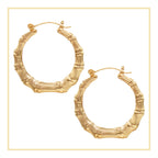 Bamboo Hoop Earrings 14K Gold Plated Women Jewelry 40 mm