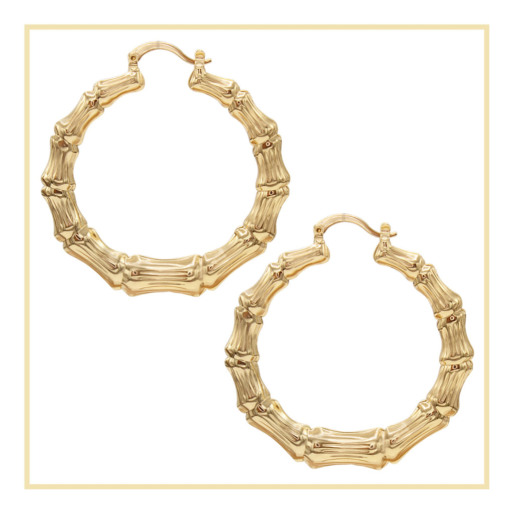 Bamboo Hoop Earrings 14K Gold Plated Women Jewelry 50 mm