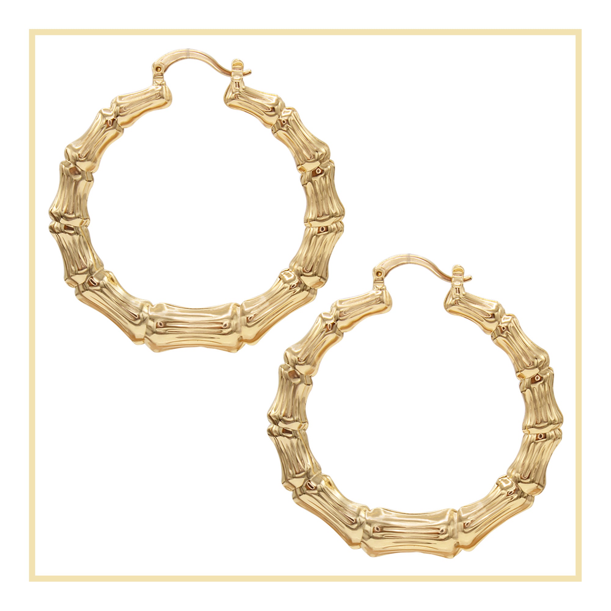 Bamboo Hoop Earrings 14K Gold Plated Women Jewelry 50 mm