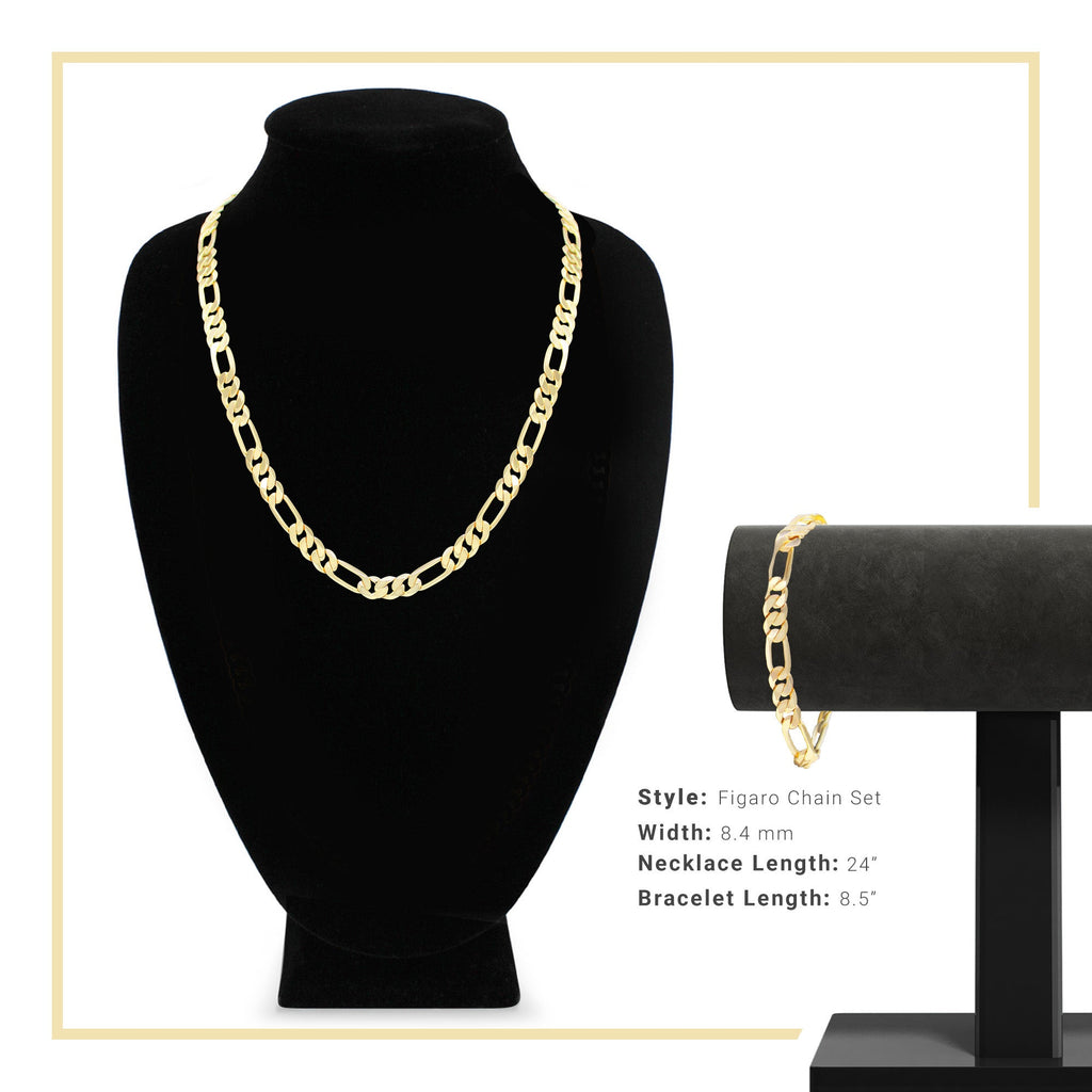 14K Gold Filled Figaro Chain Necklace 24" Bracelet 8.5" Set
