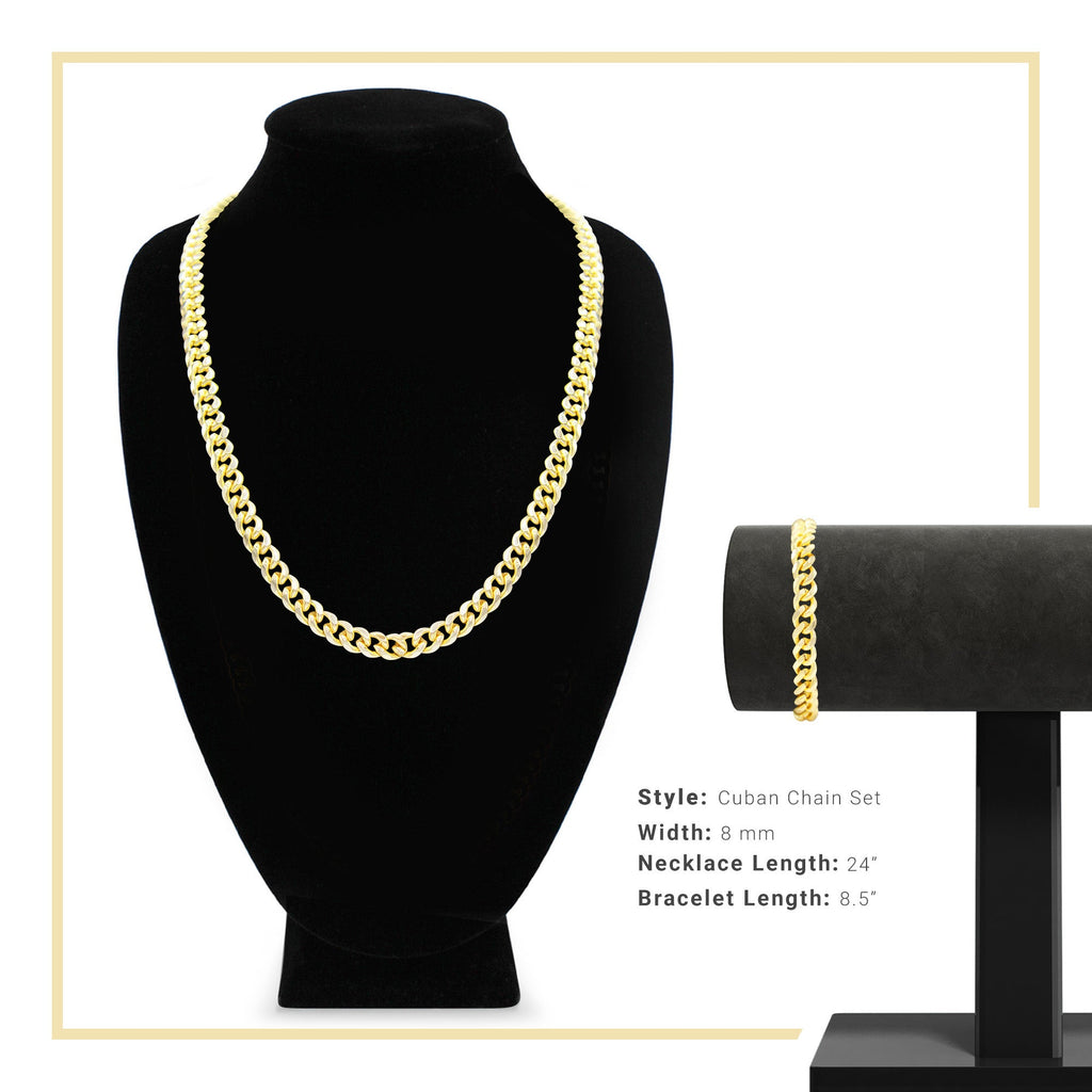 Cuban Link 14K Gold Filled Necklace 24" Bracelet 8.5" Set