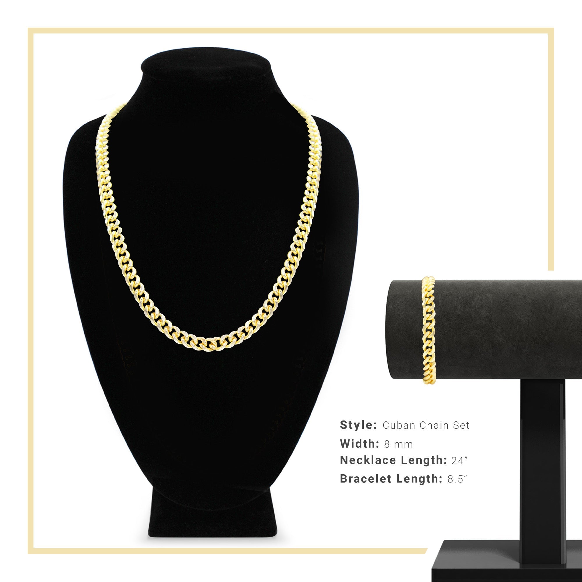 Cuban Link 14K Gold Filled Necklace 24" Bracelet 8.5" Set