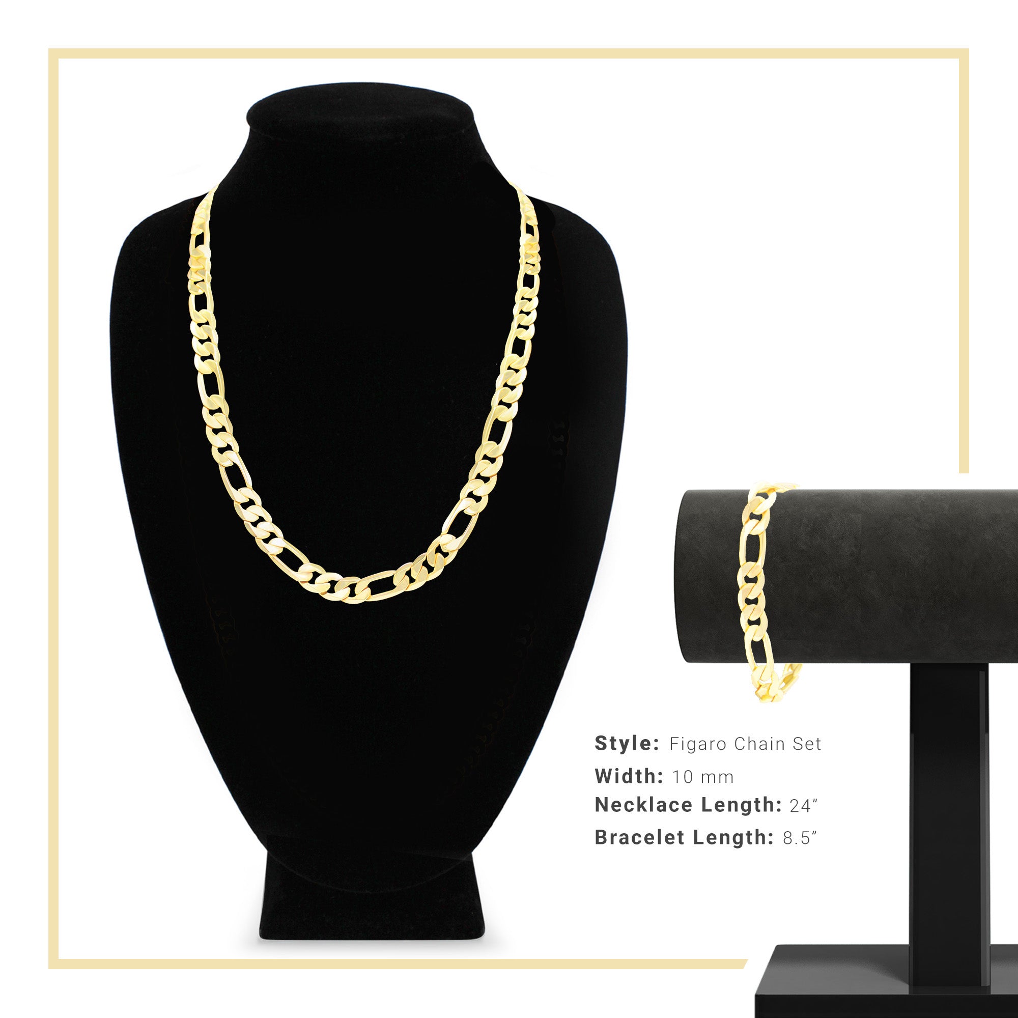 14K Gold Filled Figaro Chain Necklace 24" Bracelet 8.5" Set