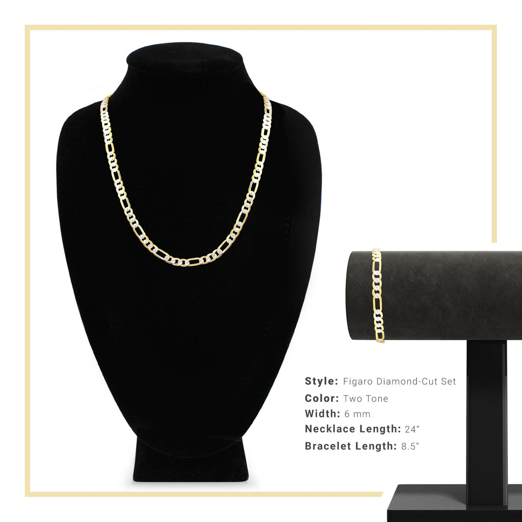 14K Gold Filled Figaro Chain Necklace 24" Bracelet 8.5" Set