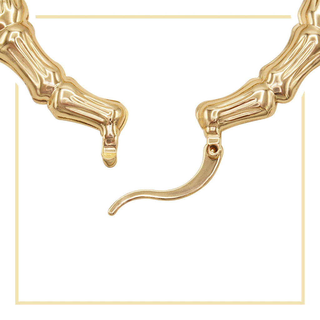 Bamboo Hoop Earrings 14K Gold Plated Women Jewelry 50 mm