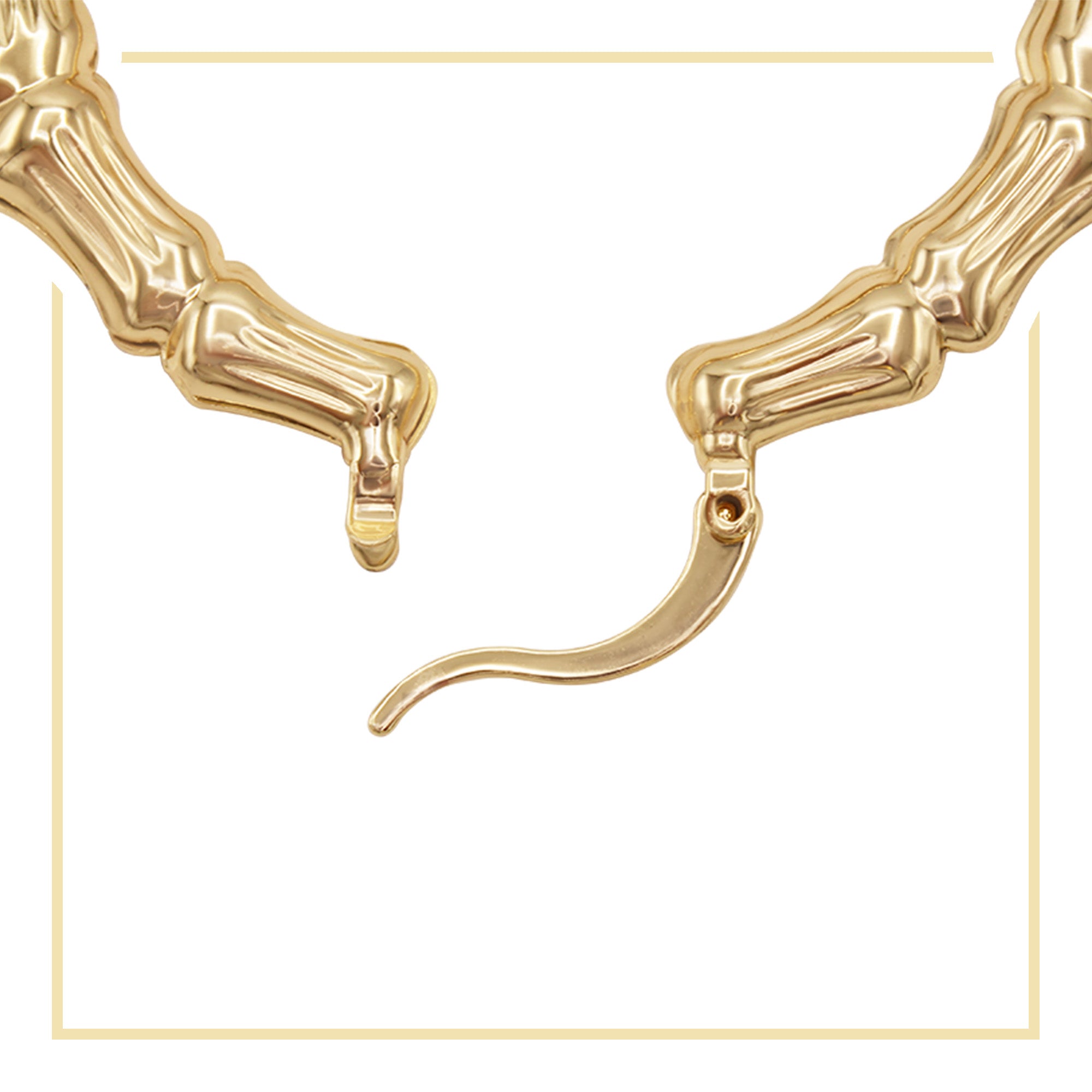 Bamboo Hoop Earrings 14K Gold Plated Women Jewelry 50 mm
